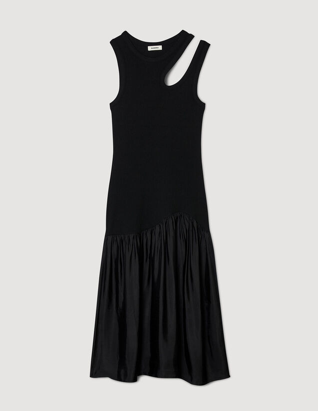 Dual-Material Maxi Dress : Dresses color Black