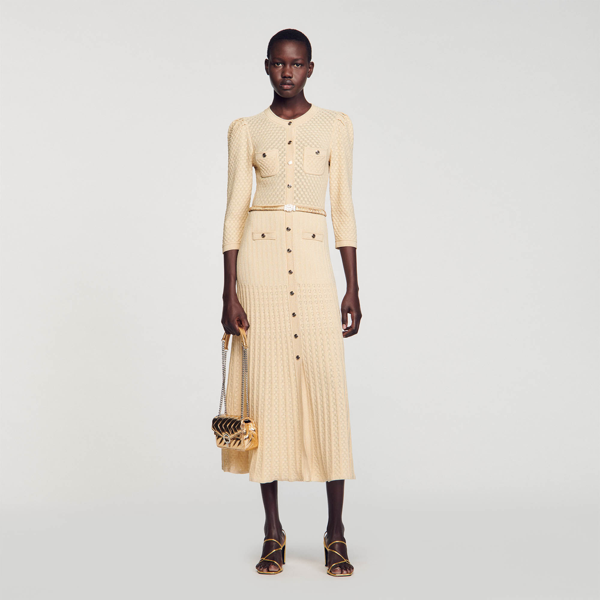 Pointelle Knit Midi Dress : Dresses&nbsp; color Gold