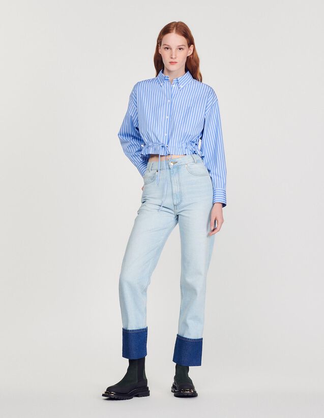Cropped Striped Shirt : Shirts color Blue