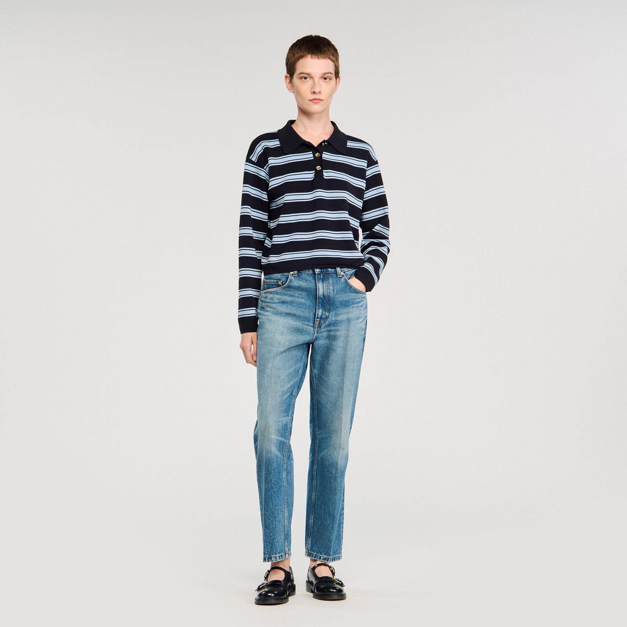 Striped Polo Jumper : Sweaters & Cardigans color Navy Blue