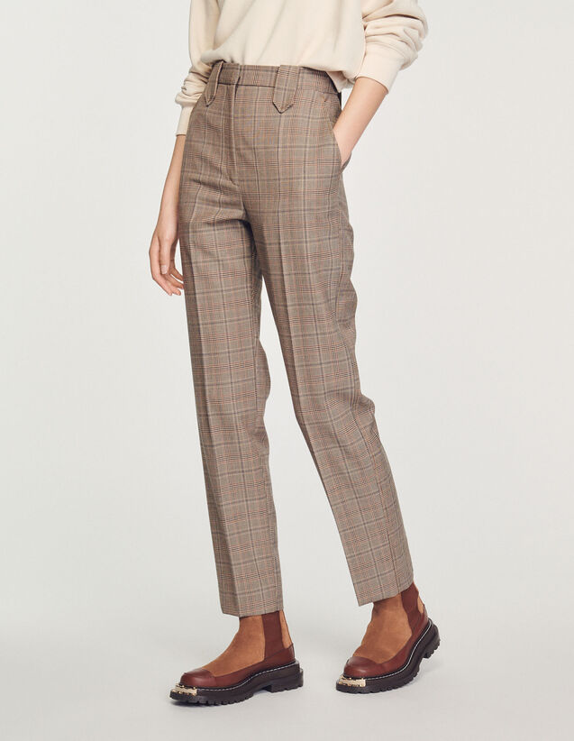 Straight-Leg Checked Trousers : Pants color Brown