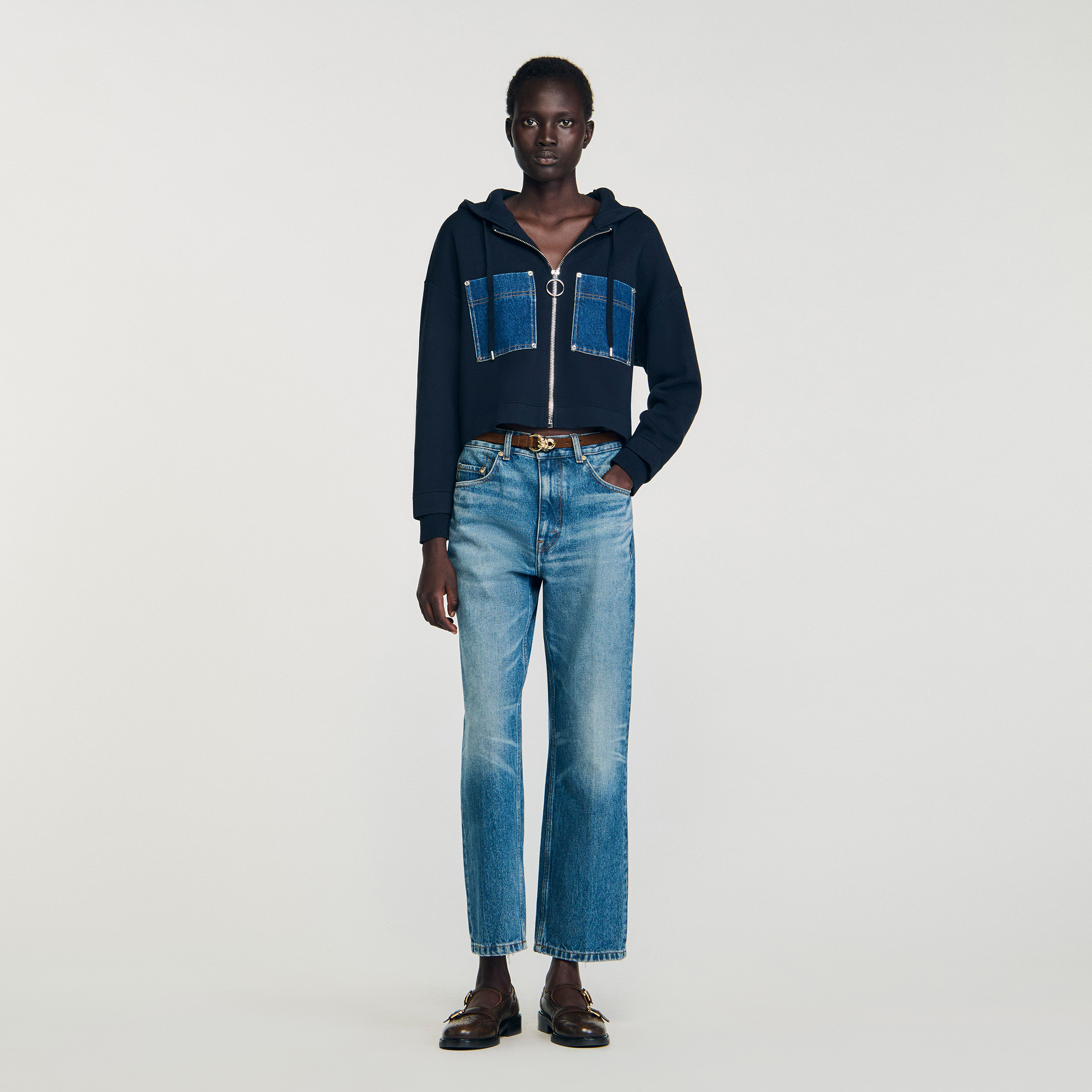 Knit And Denim Sweatshirt - Coats - Sandro-paris.com