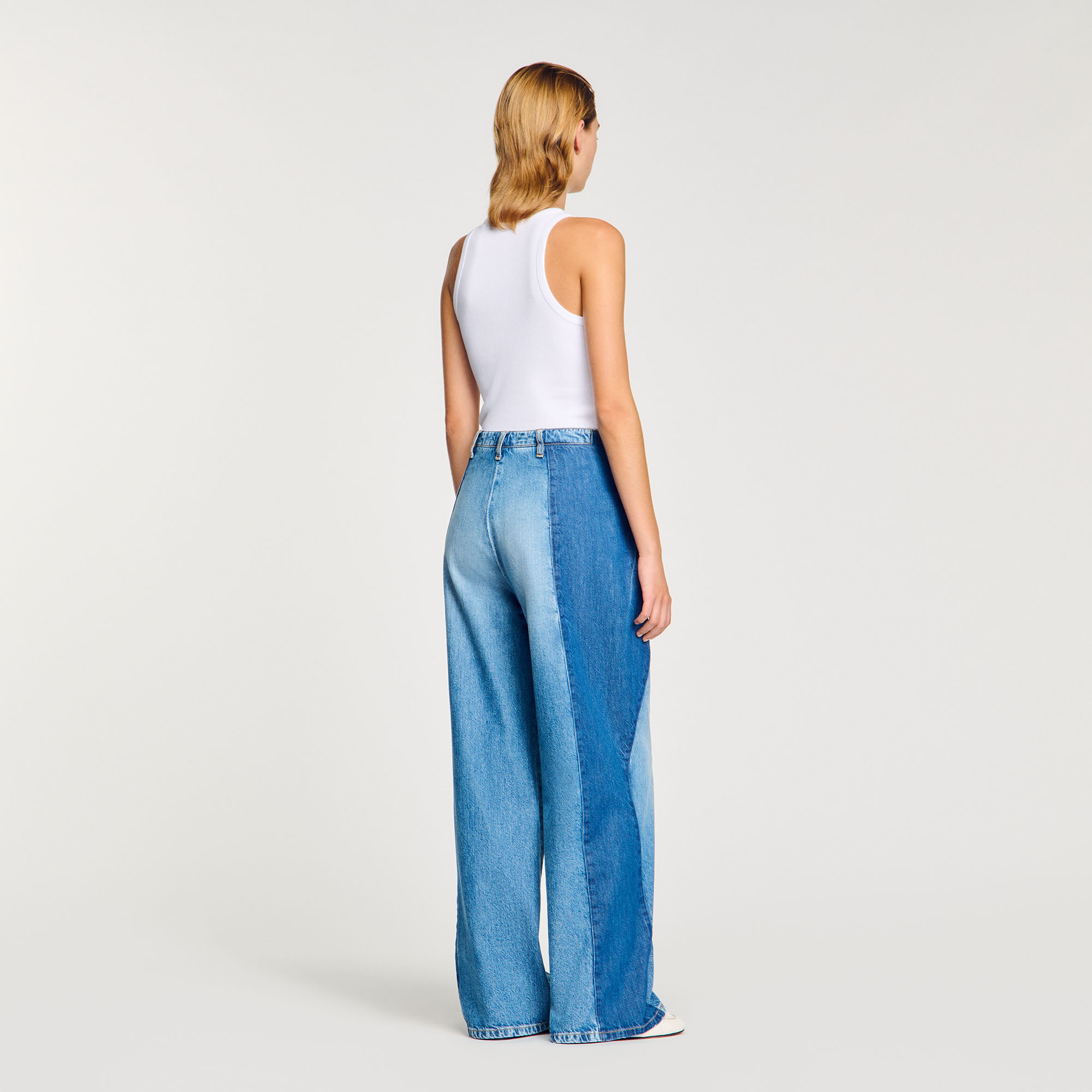 【SANDRO】High Rise Contrast Panel Jeans in Blue Jean Jeans with contrasting panels blue For Women | Sandro Paris