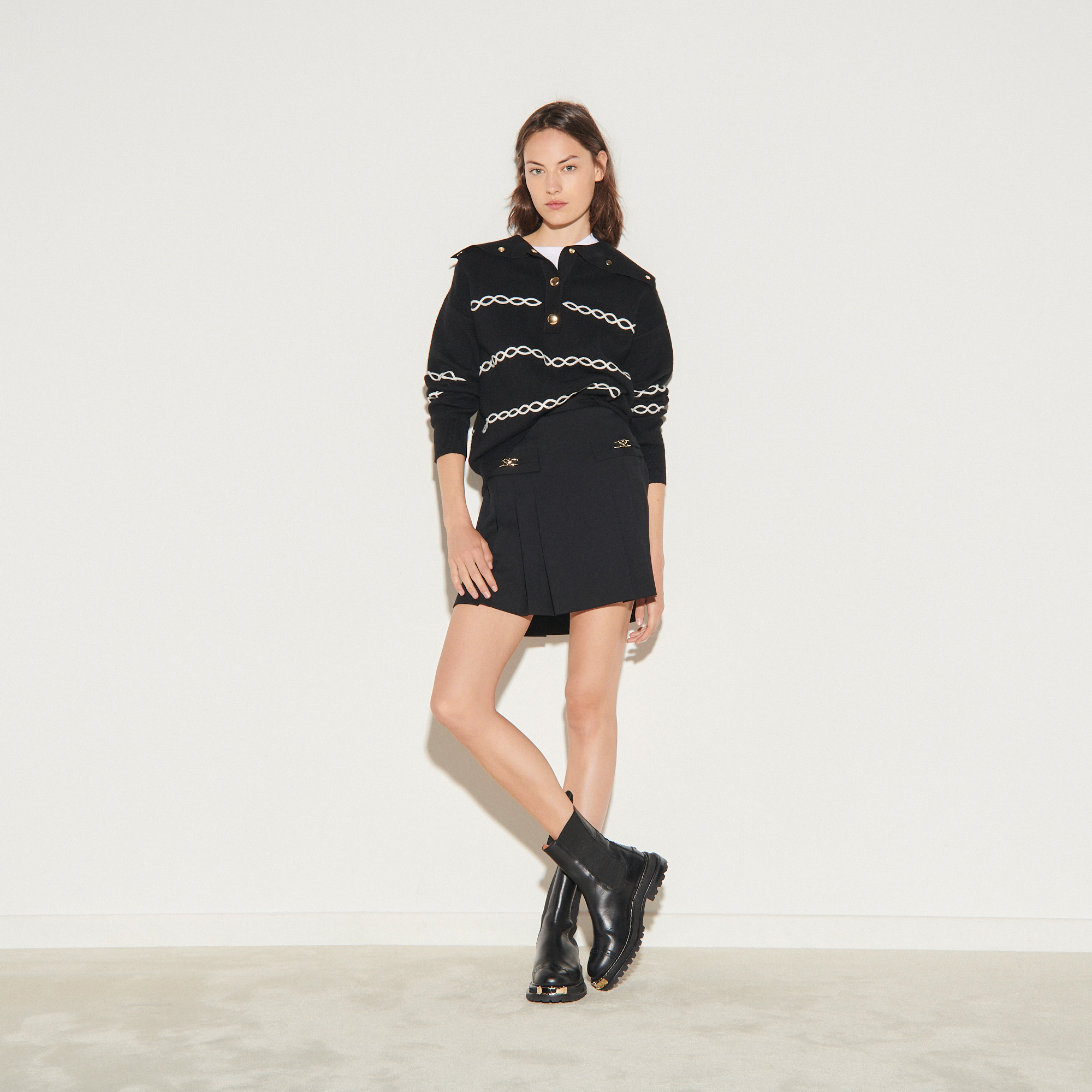 SANDRO Paris ショートプリーツスカート Short pleated skirt black / gray For Women | Sandro Paris