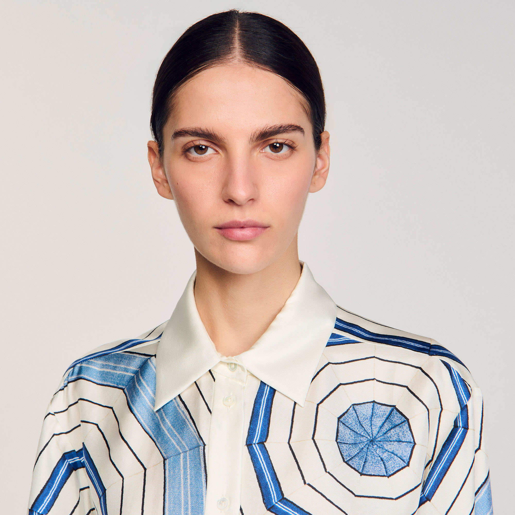 【海外限定】SandroTシャツ☆Spiral-Print Side-Tie Cotton T-Sh Short-sleeved T-shirts for women | Sandro Paris
