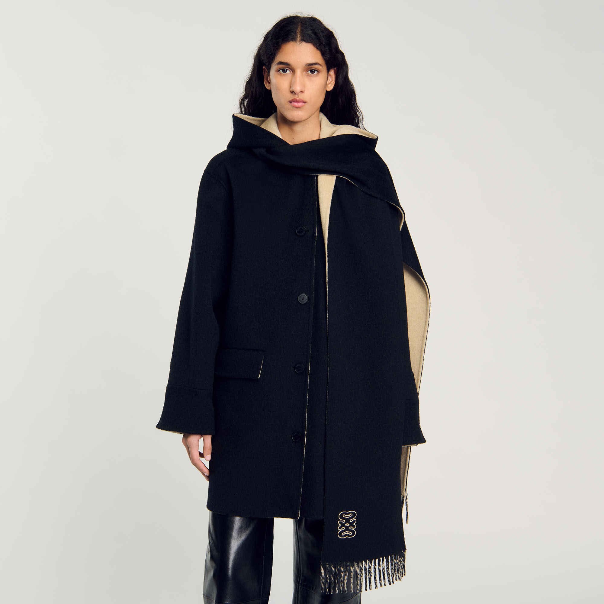 Wool Coat With Scarf Coats Sandro paris