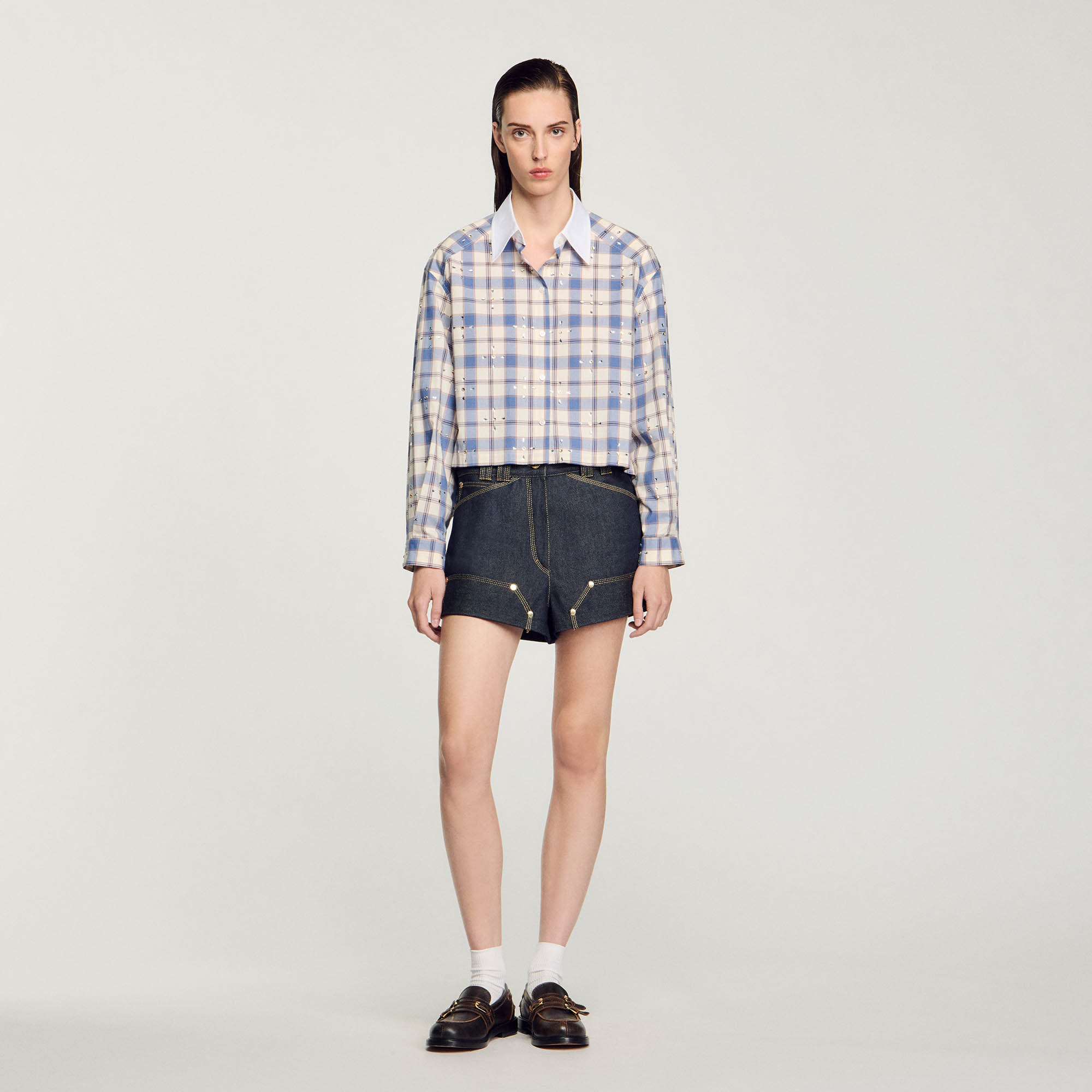 Rhinestone Check Shirt - Shirts - Sandro-paris.com