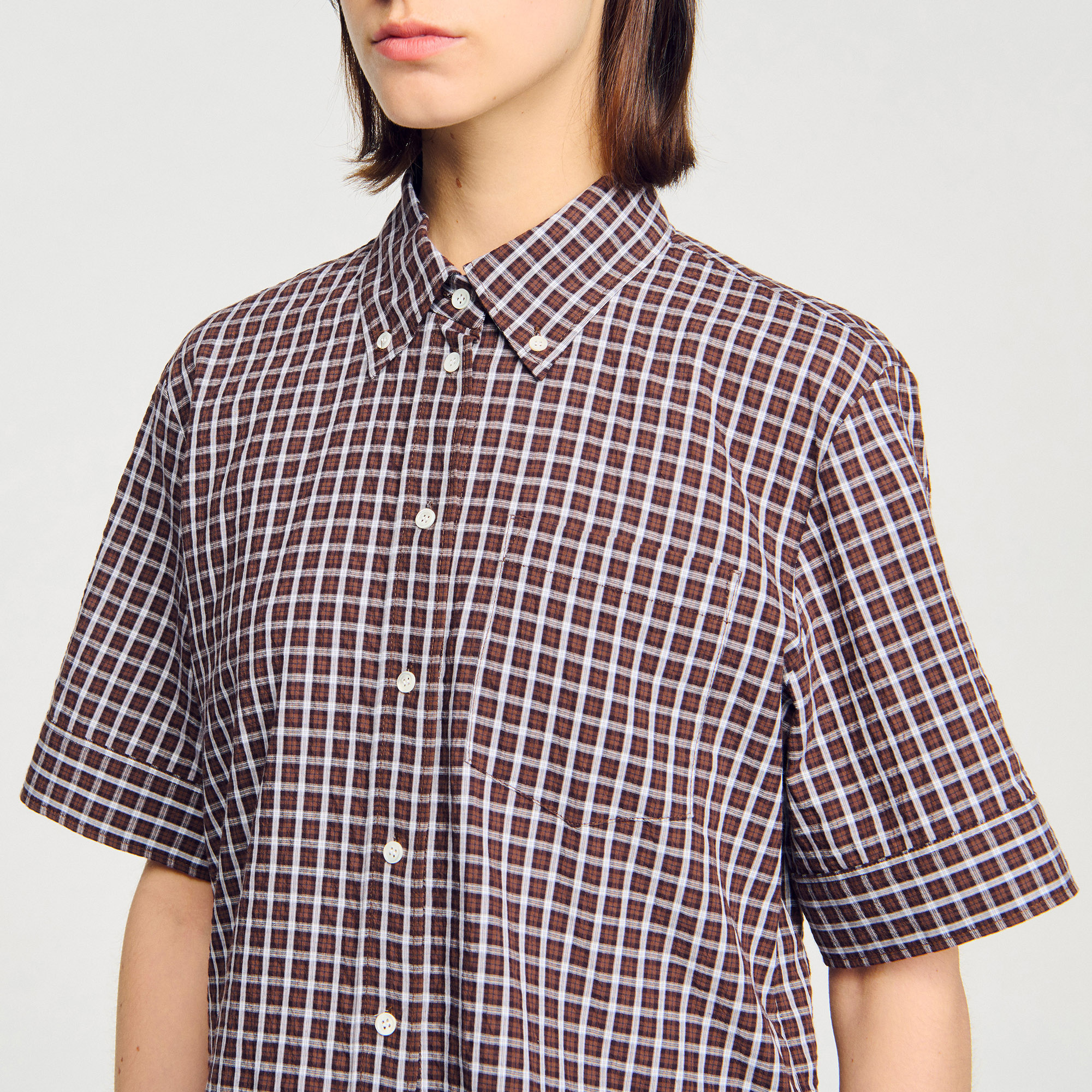 シャツ IONSEOUL Paris Decky Oversized Checkered Shirt Oversized striped rhinestone shirt black / gray For Women