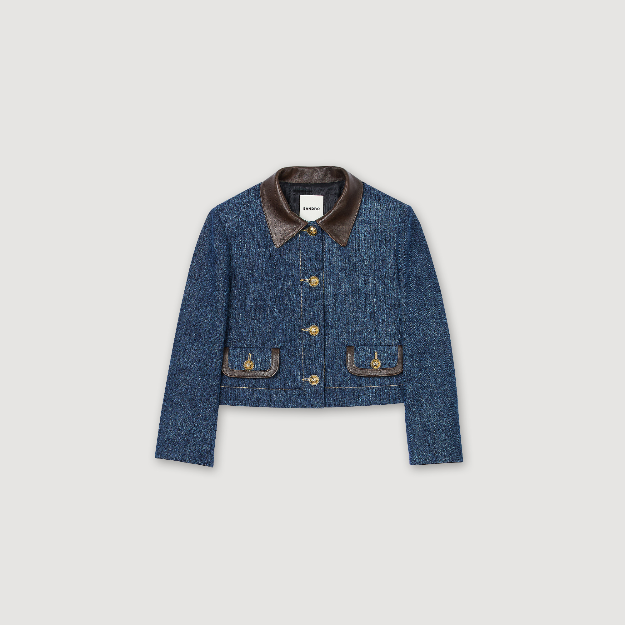 Denim Jacket With Leather Collar Blazers Jackets Sandro