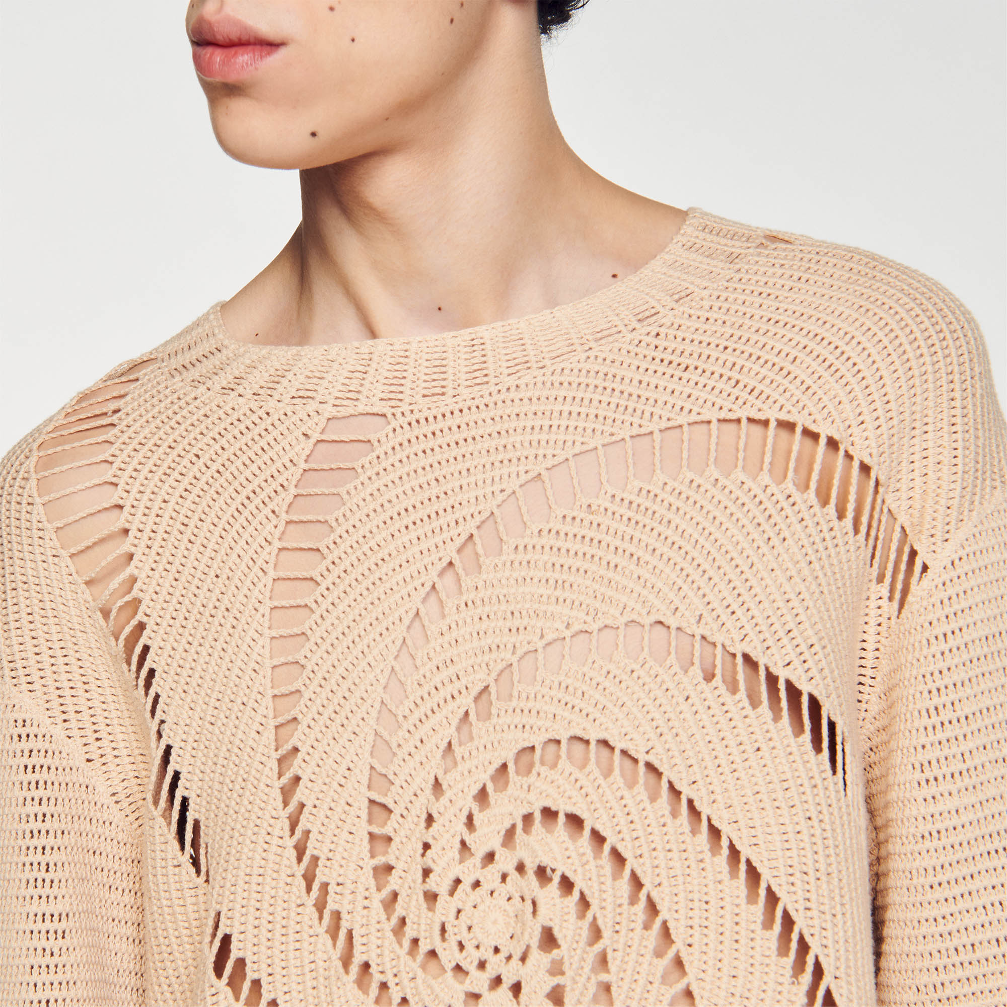 【sandro】IVORY Rio 花 アップリケ Croche Knit sandro】IVORY Rio 花 アップリケ Croche Knit