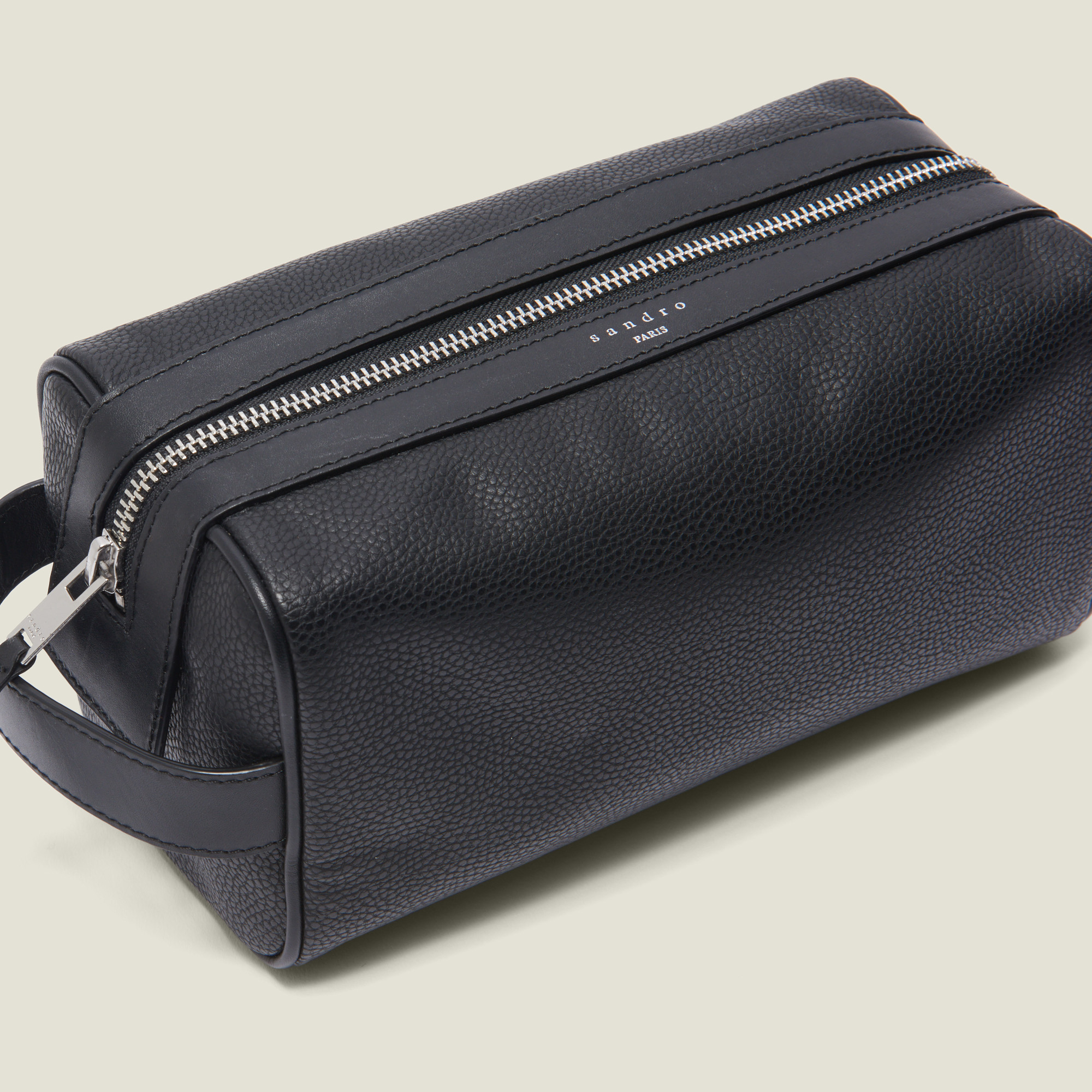 Sandro Paris logo-print Leather Wash Bag - Black