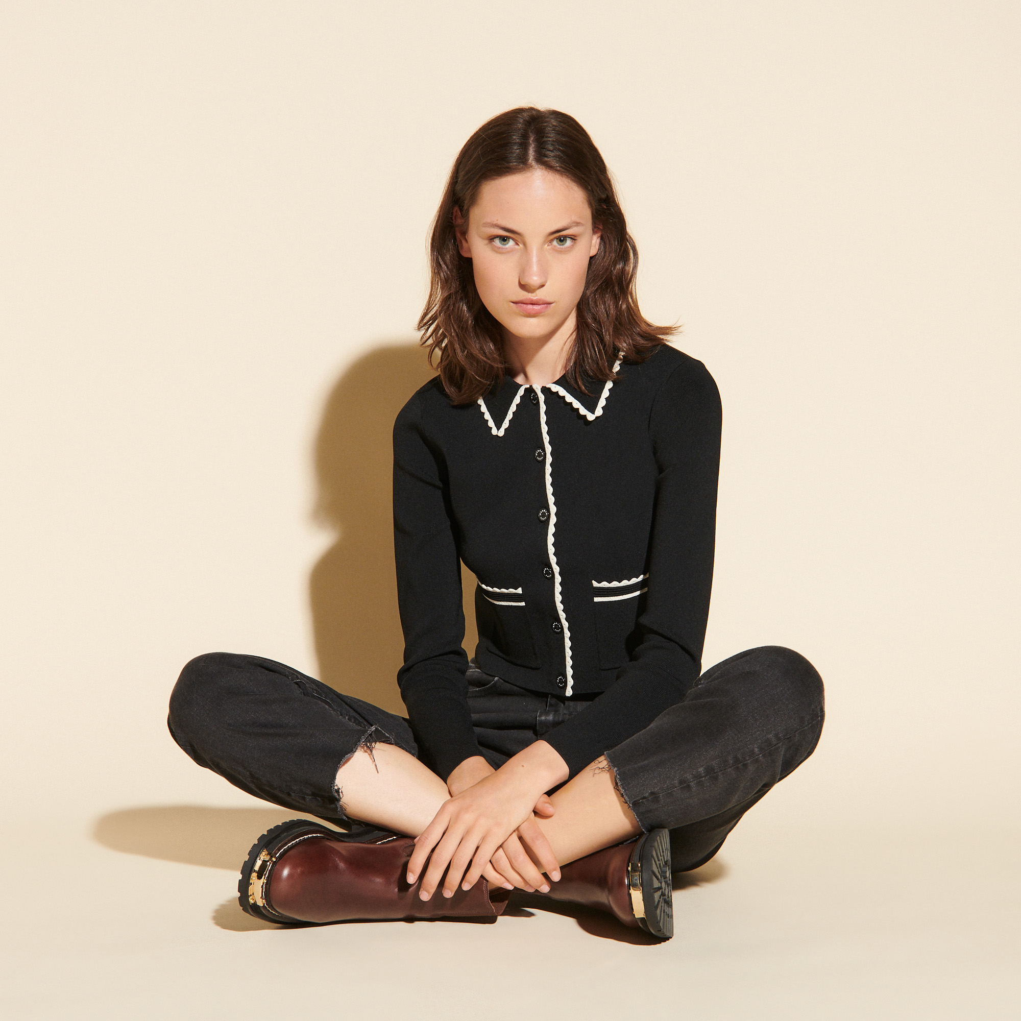 cardigan with collared shirt