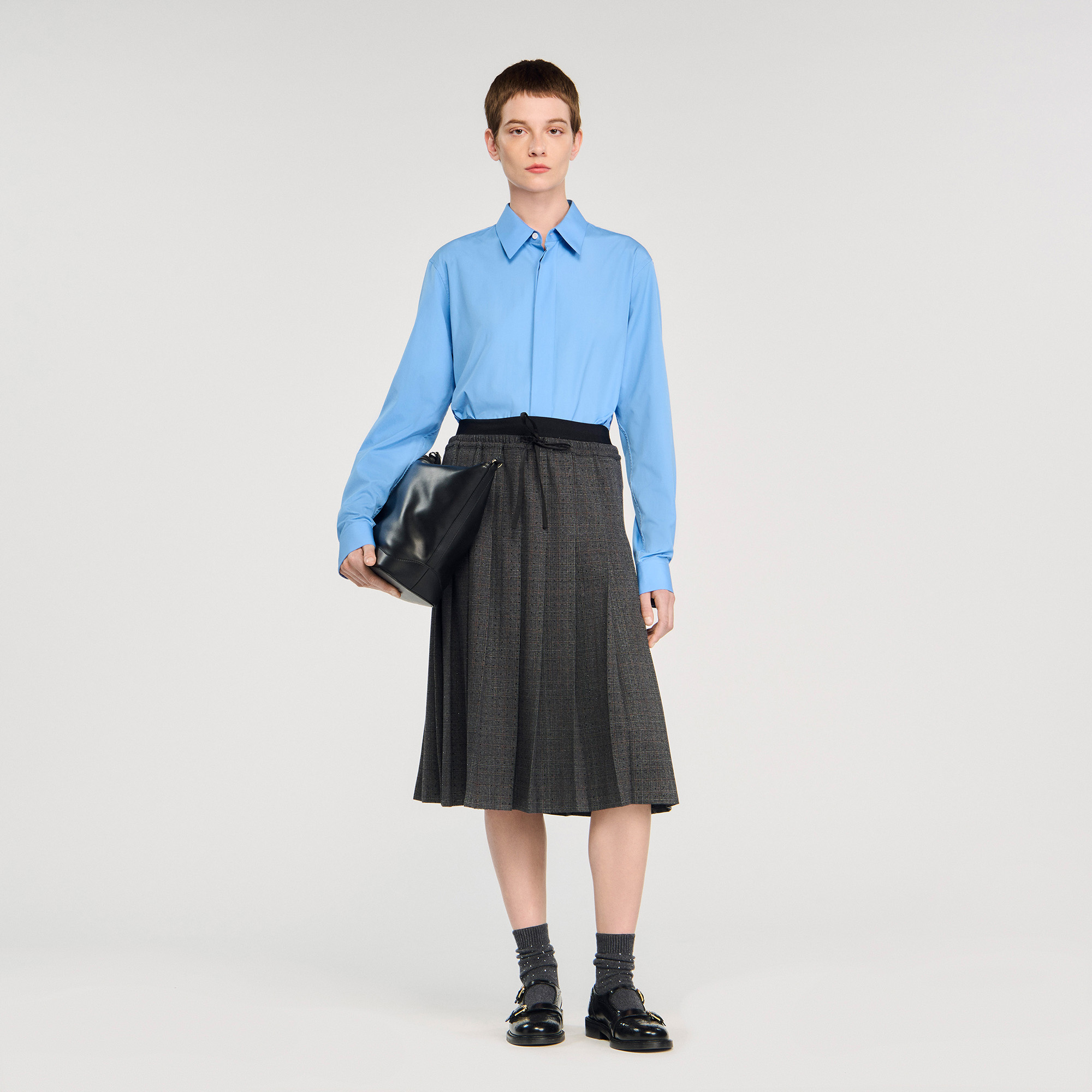 【海外限定】Sandroスカート☆Rhinestone-Embellished Pleated S Rhinestone ruffle top blue For Women | Sandro Paris