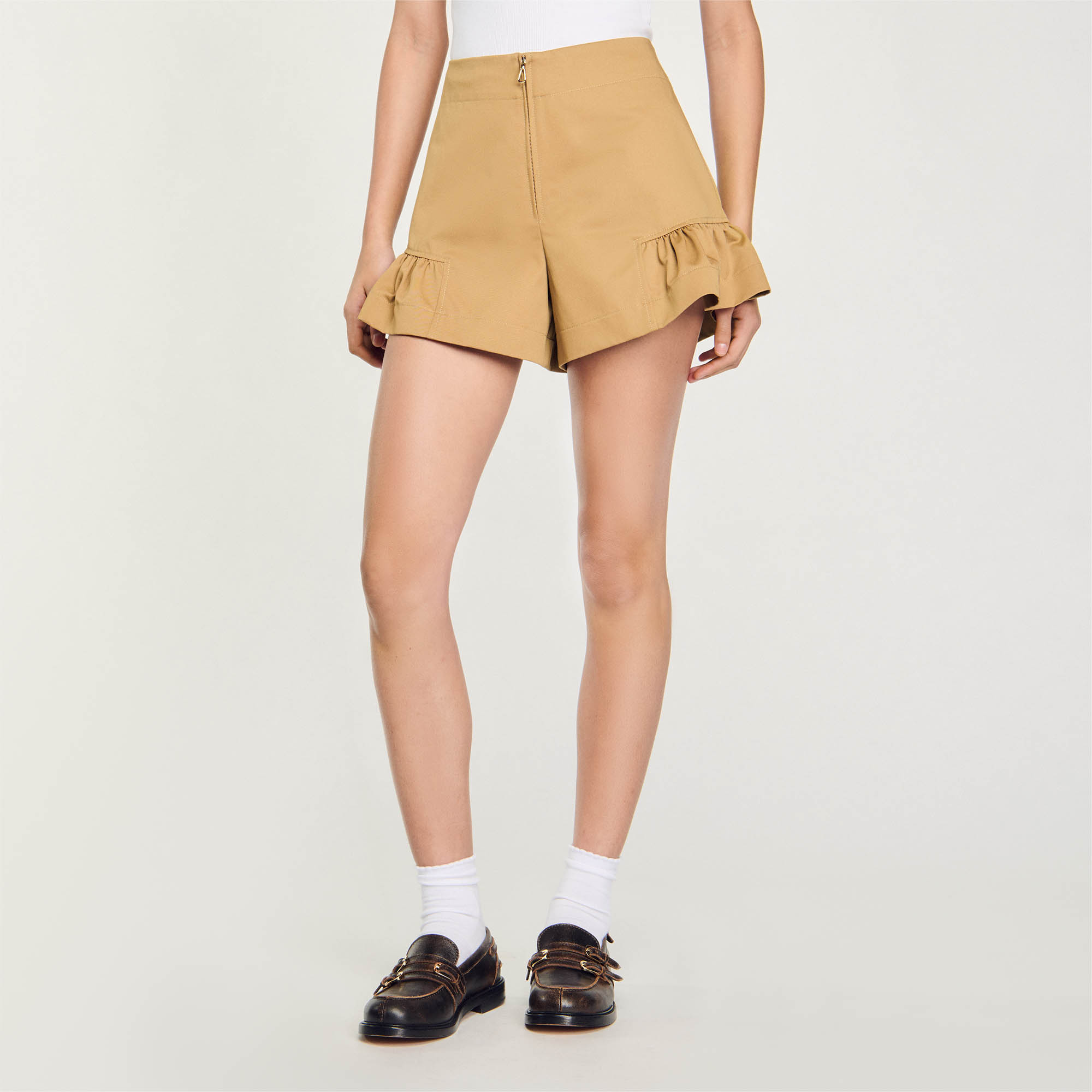 【海外限定】Sandroスカート☆High-Rise Ruffle-Hem Cotton Mini 0}