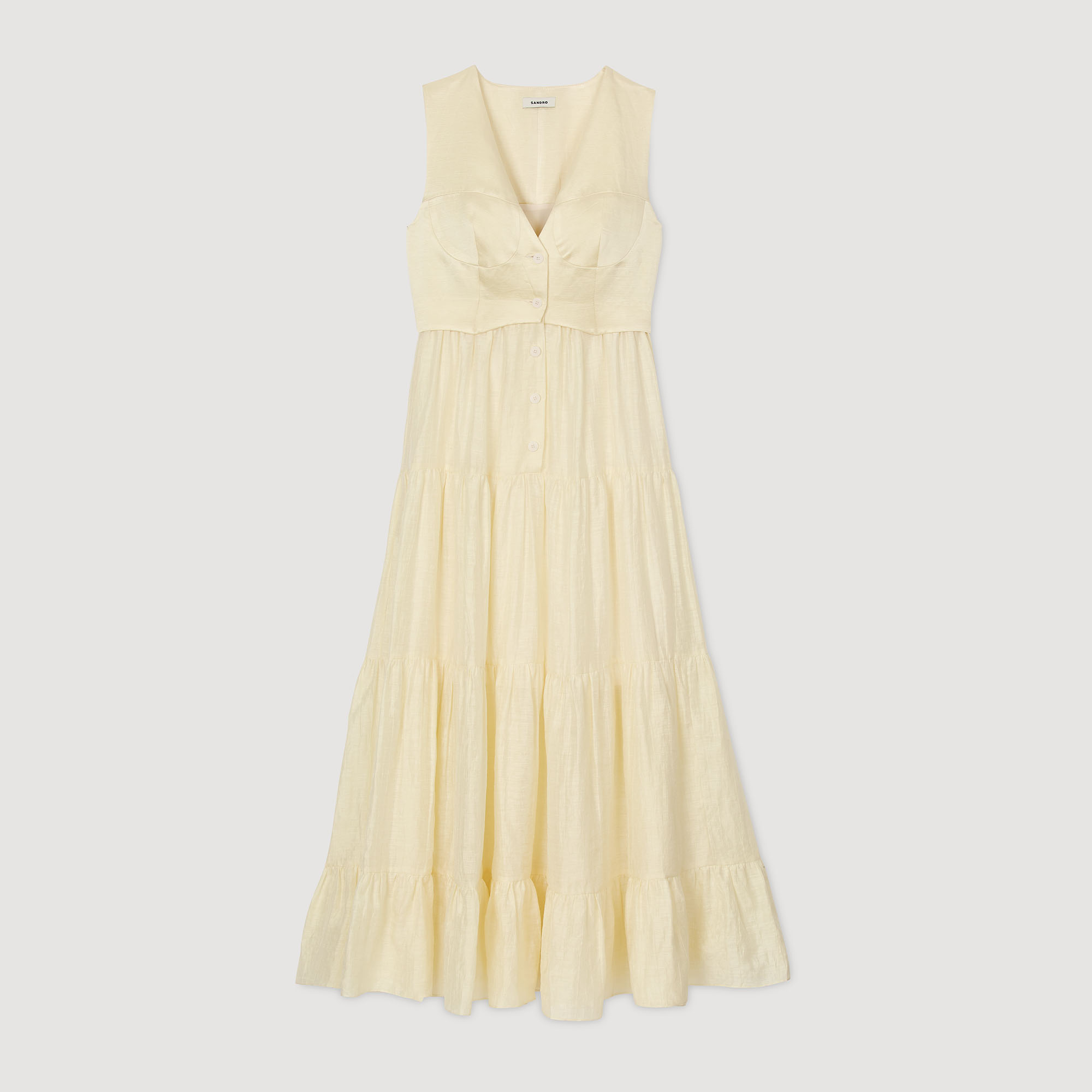 【海外限定】Sandroスカート☆Side-Button Split-Hem Linen-Blen Sandro Side-Button Split-Hem Linen-Blend Midi Skirt