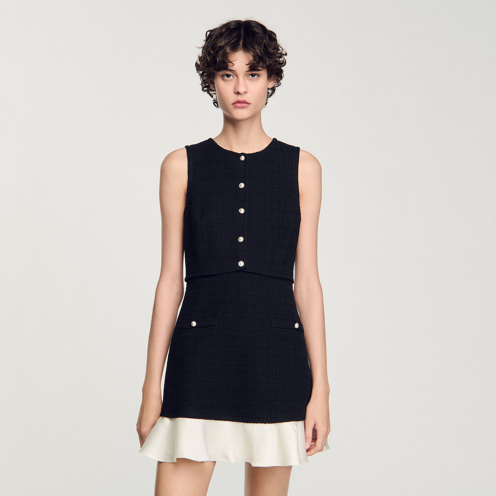 Two-Tone Tweed Short Dress - Dresses - Sandro-paris.com