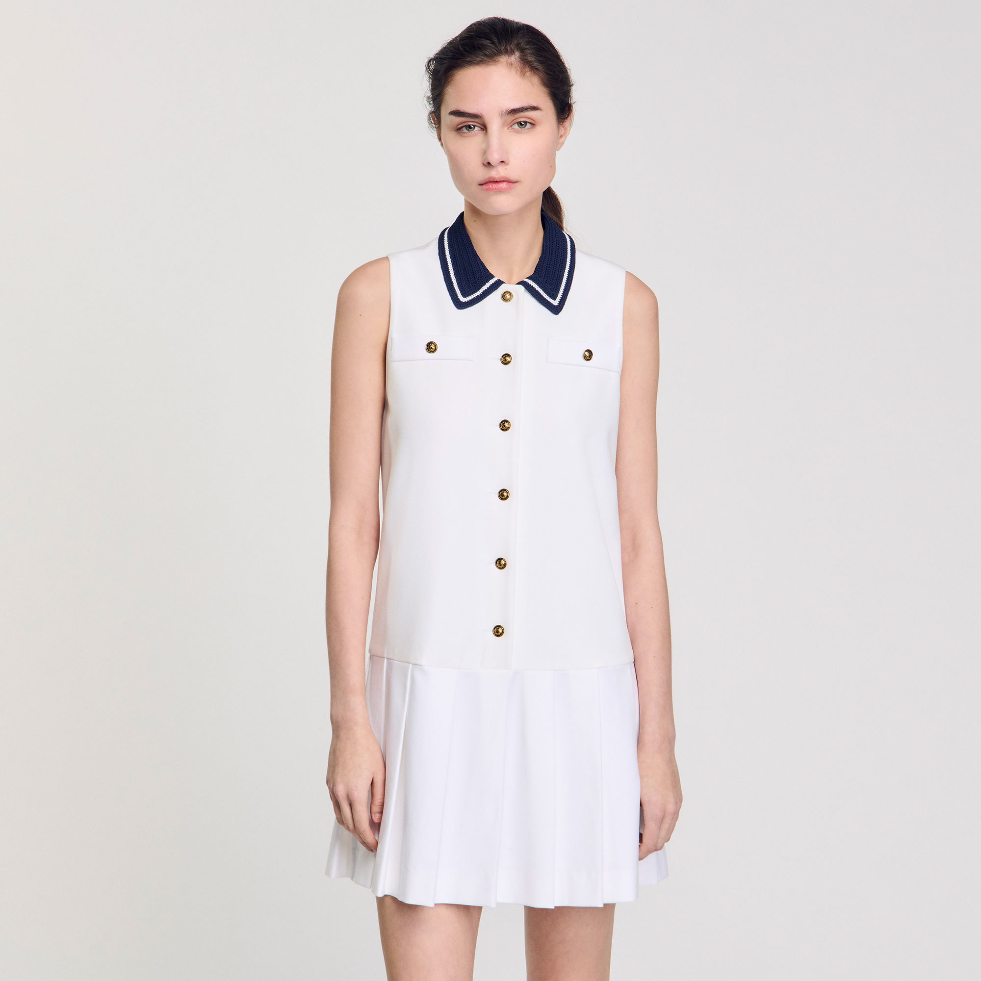 Short Dress With Contrasting Collar - Dresses - Sandro-paris.com