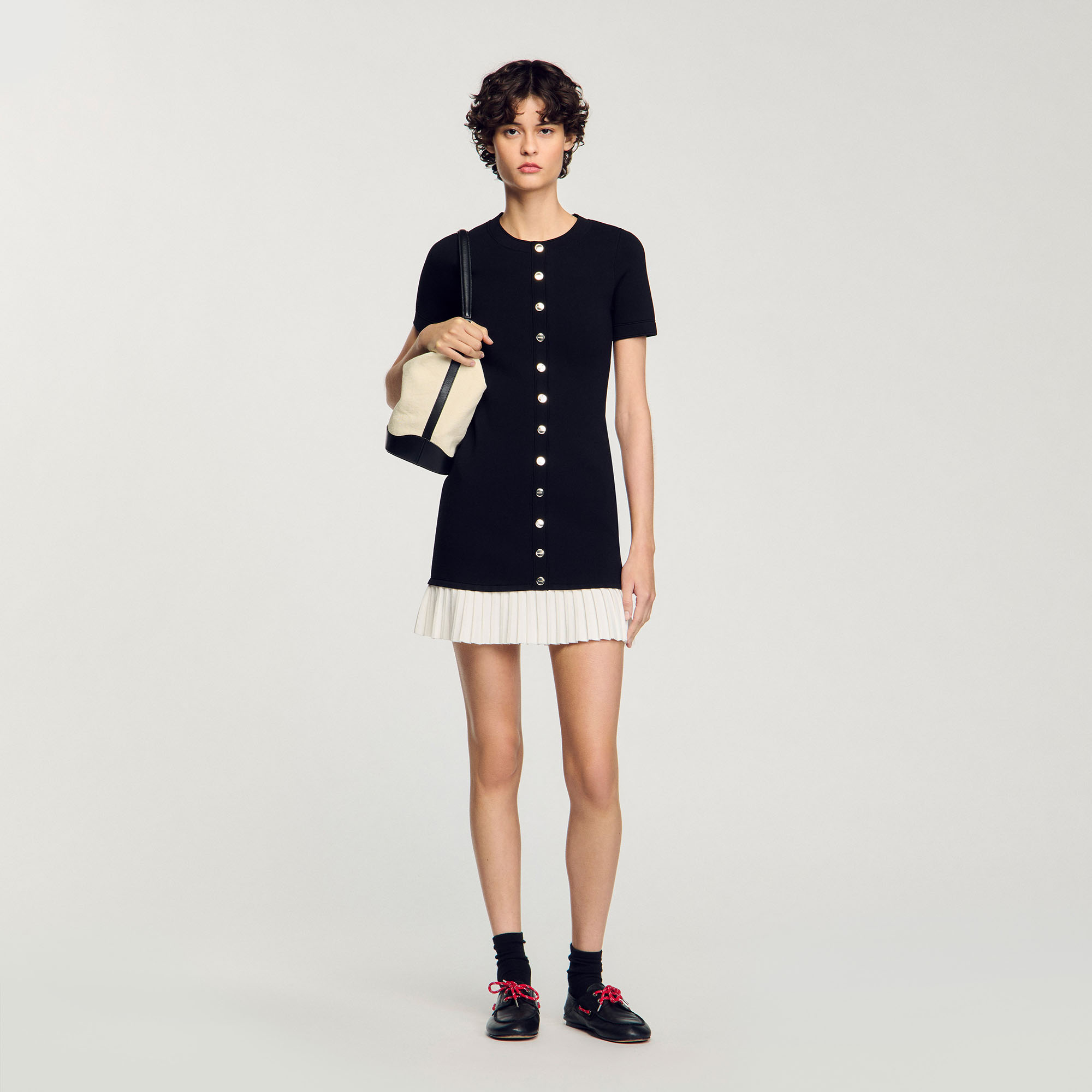 【SANDRO】Short Knit Dress Short knit dress black / gray For Women | Sandro Paris