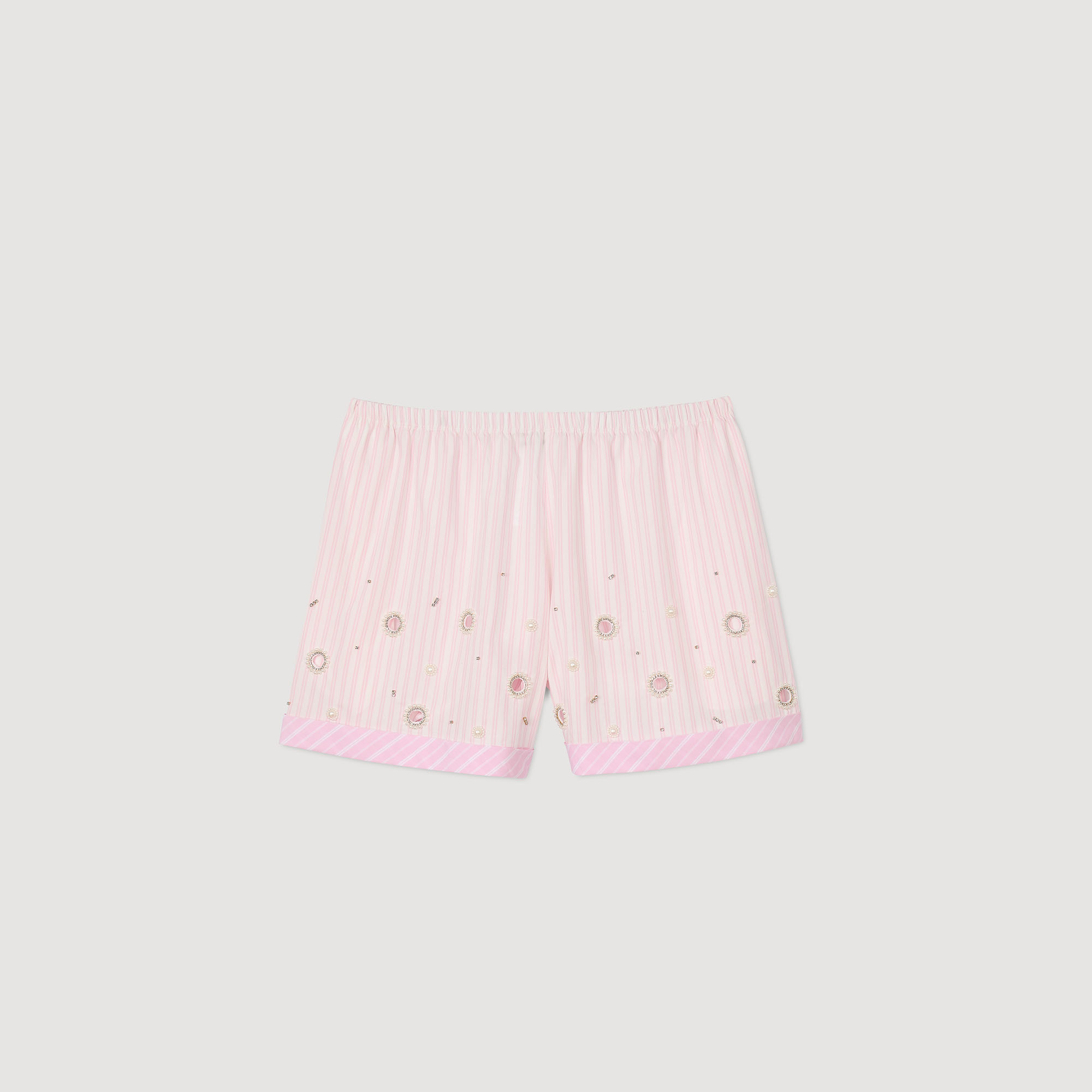 公式【1JINN STUDIO】 Rhinestone Applique Shorts 3色 Beaded and rhinestone denim shorts For Women | Sandro Paris