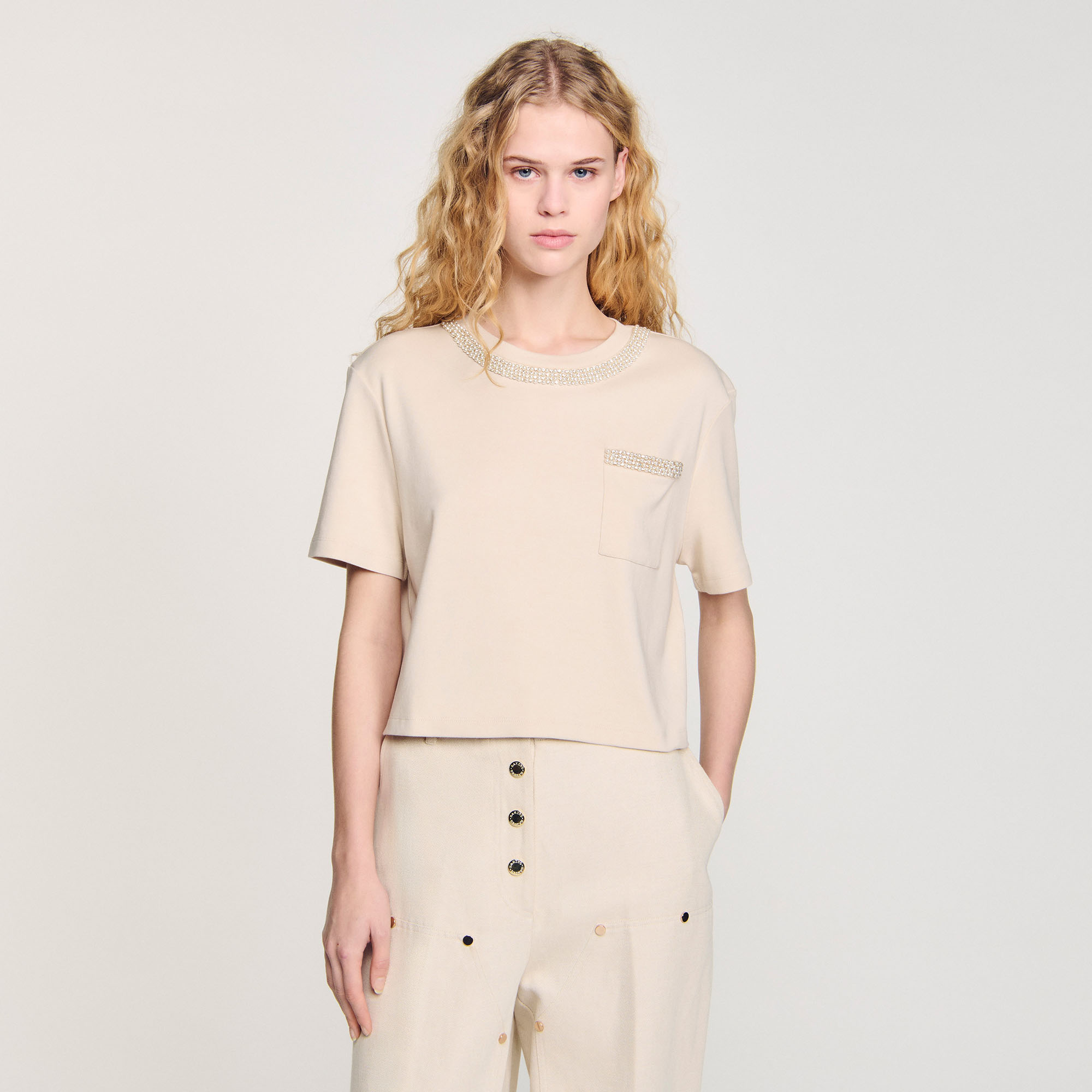 T-Shirt With Rhinestone Details - T-shirts - Sandro-paris.com