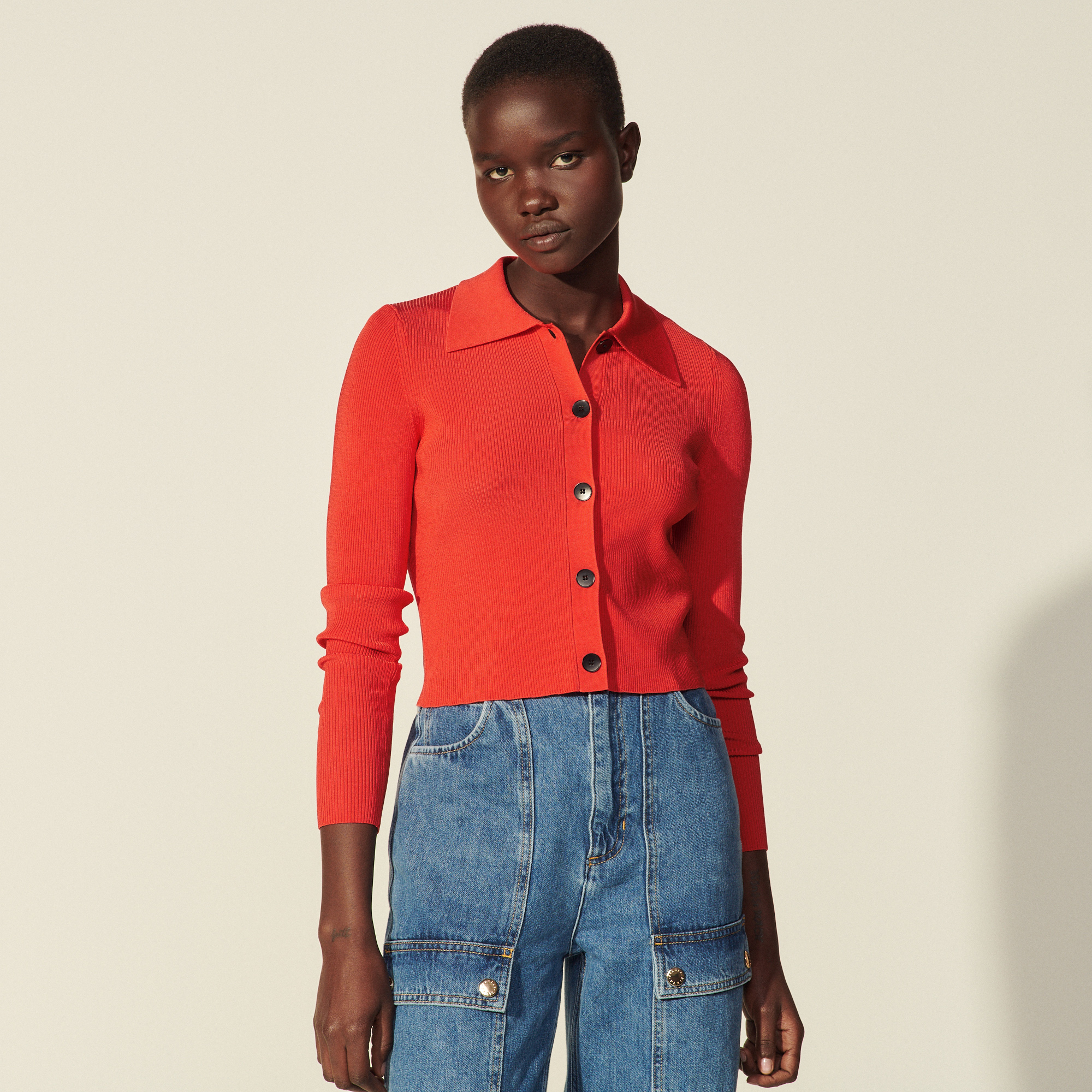 Cropped Cardigan With Shirt Collar Sweaters Cardigans Sandro paris