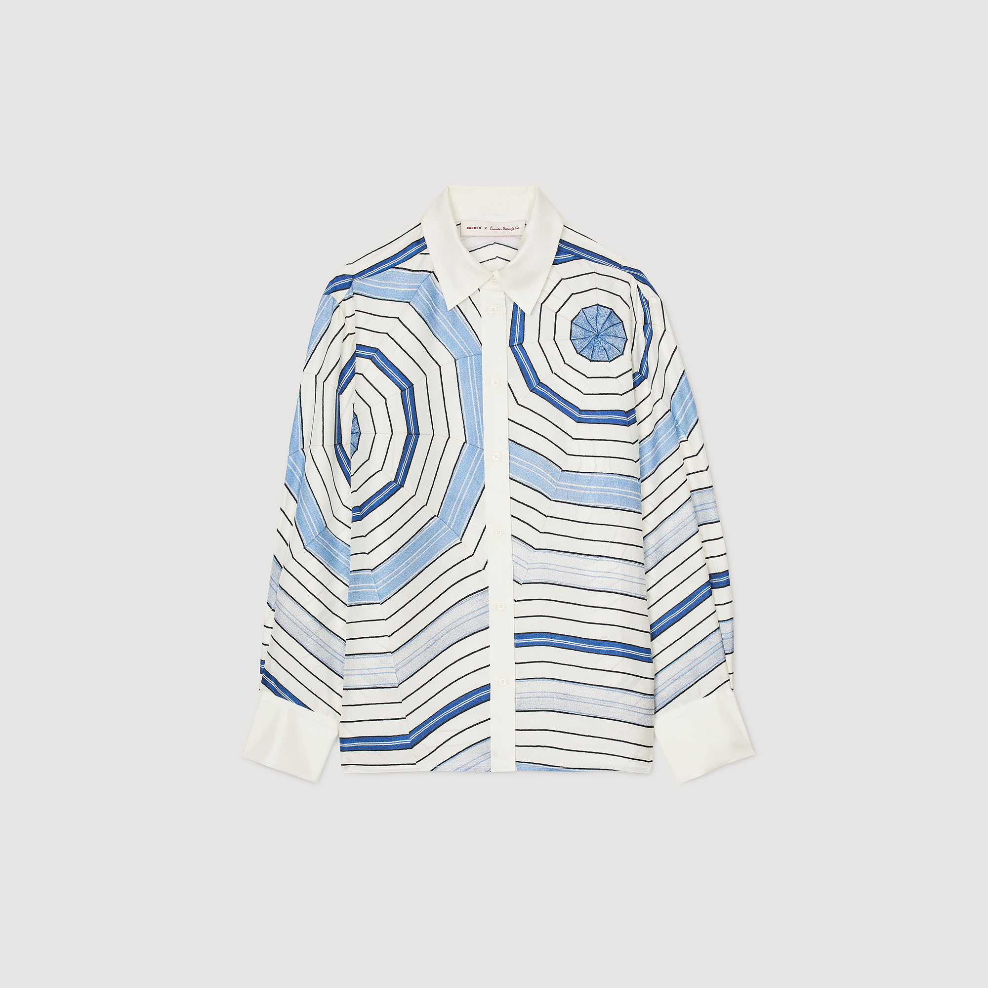 【海外限定】SandroTシャツ☆Spiral-Print Side-Tie Cotton T-Sh Spiral-motif shirt blue For Women | Sandro Paris