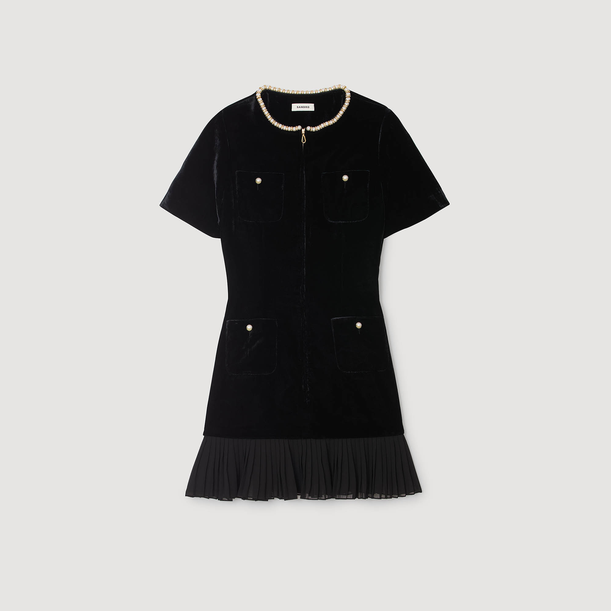 Sandro Paris 黒ワンピース Wraparound dress black / gray For Women | Sandro Paris