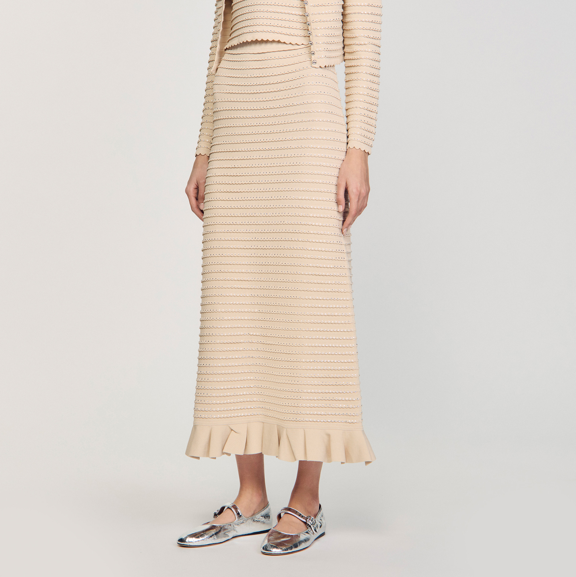Rhinestone Knit Maxi Skirt - Skirts & Shorts - Sandro-paris.com