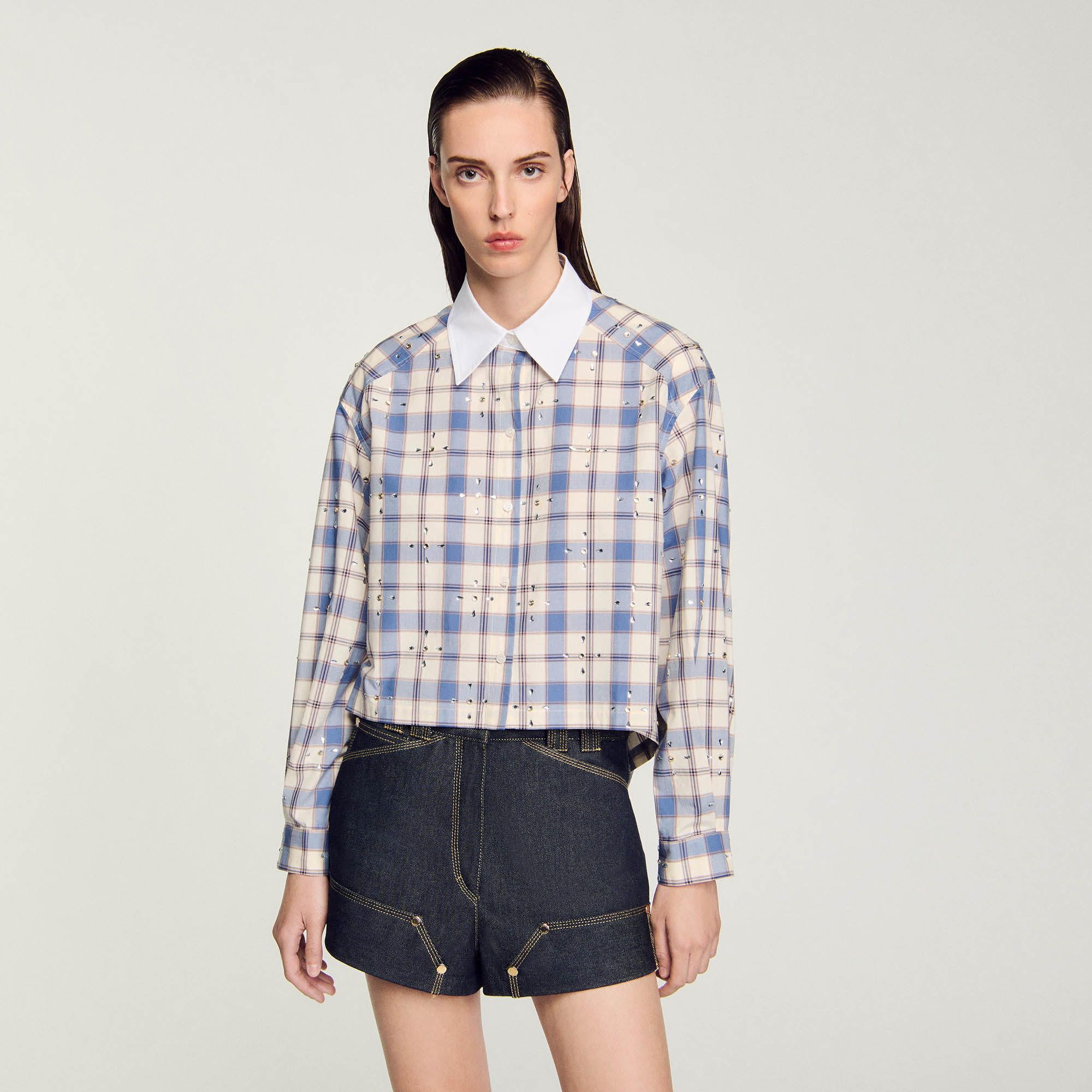 Rhinestone Check Shirt - Shirts - Sandro-paris.com