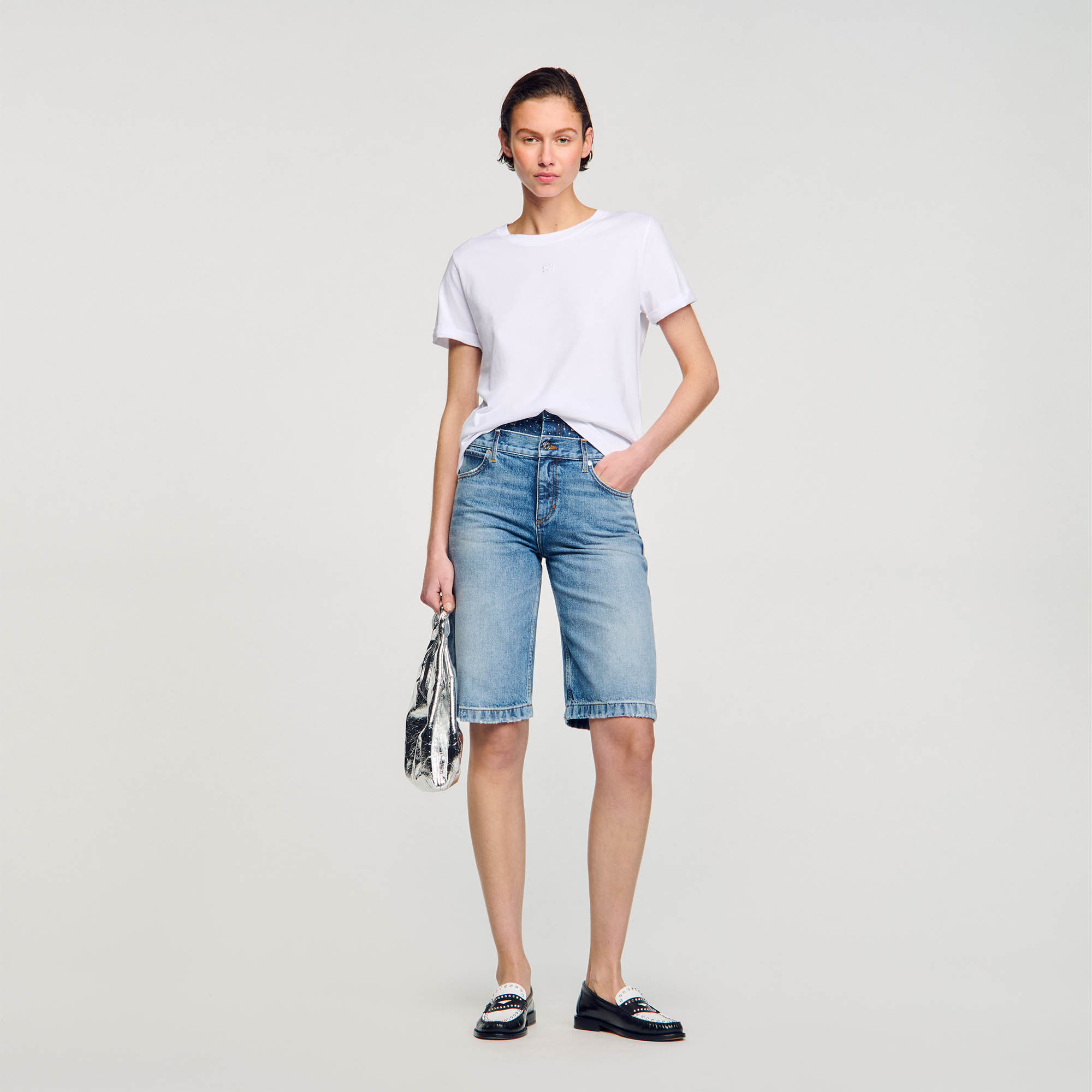 white t shirt and blue shirt