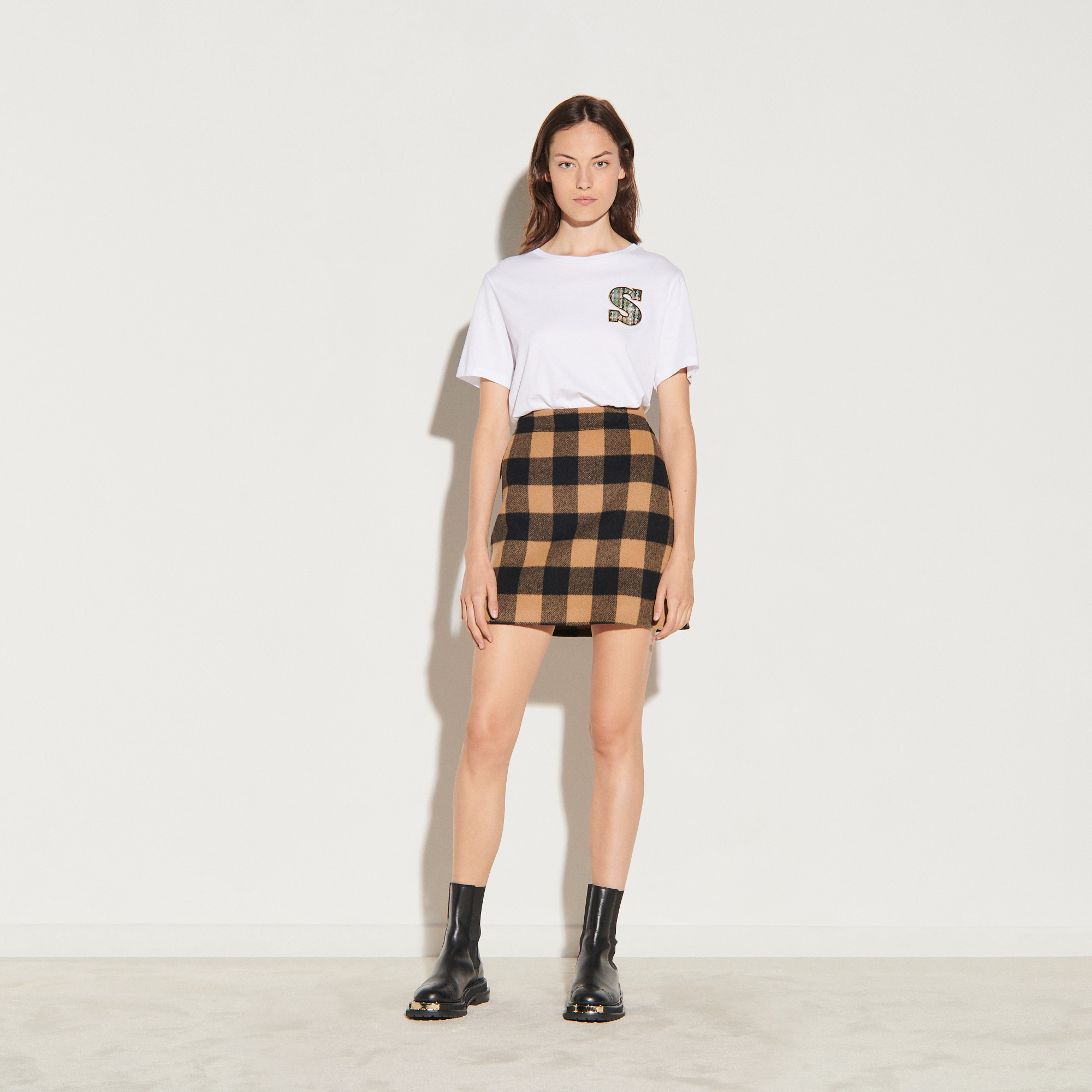 Short Checked Wool Skirt - null 