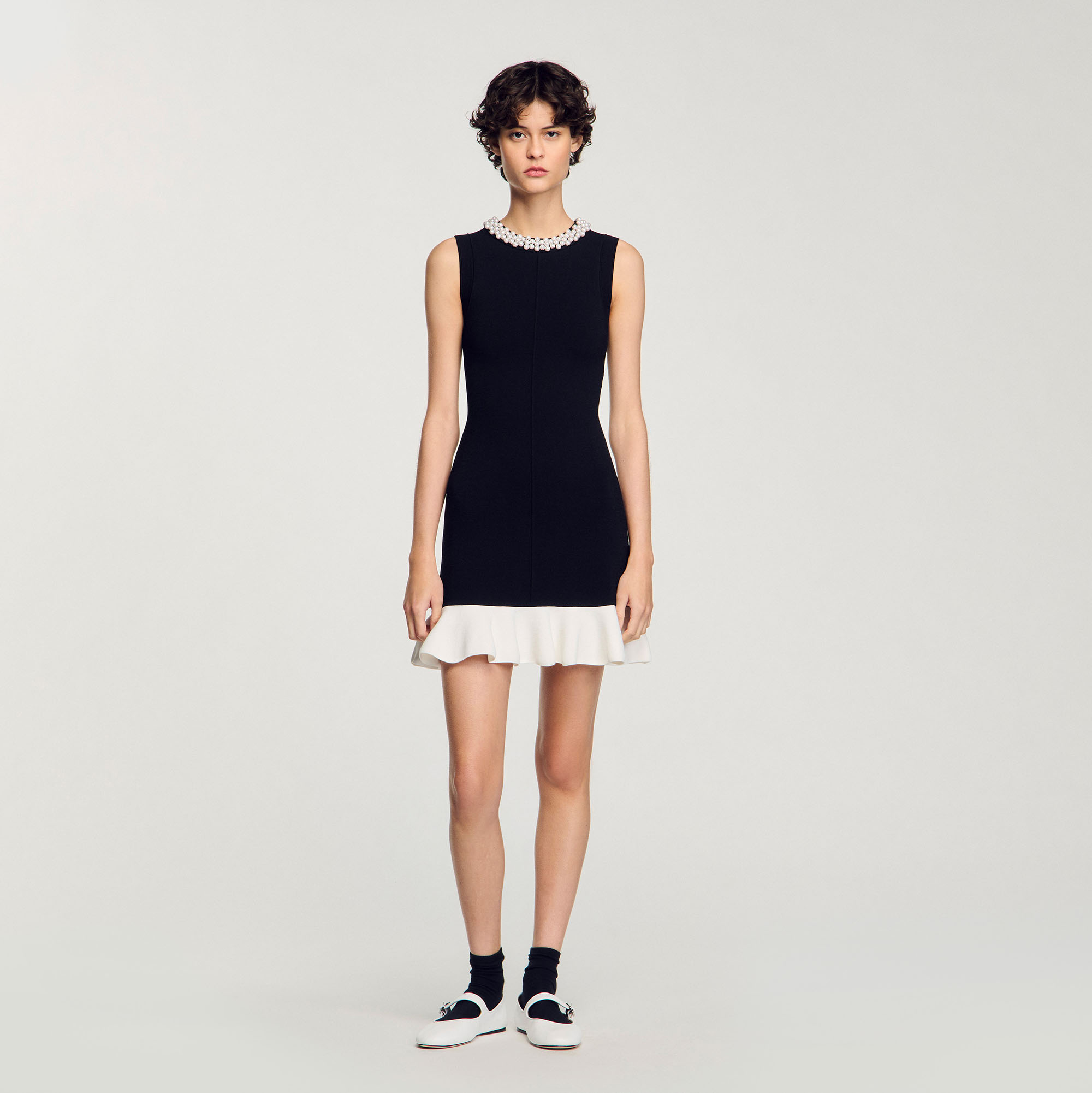 【SANDRO】Short Knit Dress Short knit dress black / gray For Women | Sandro Paris