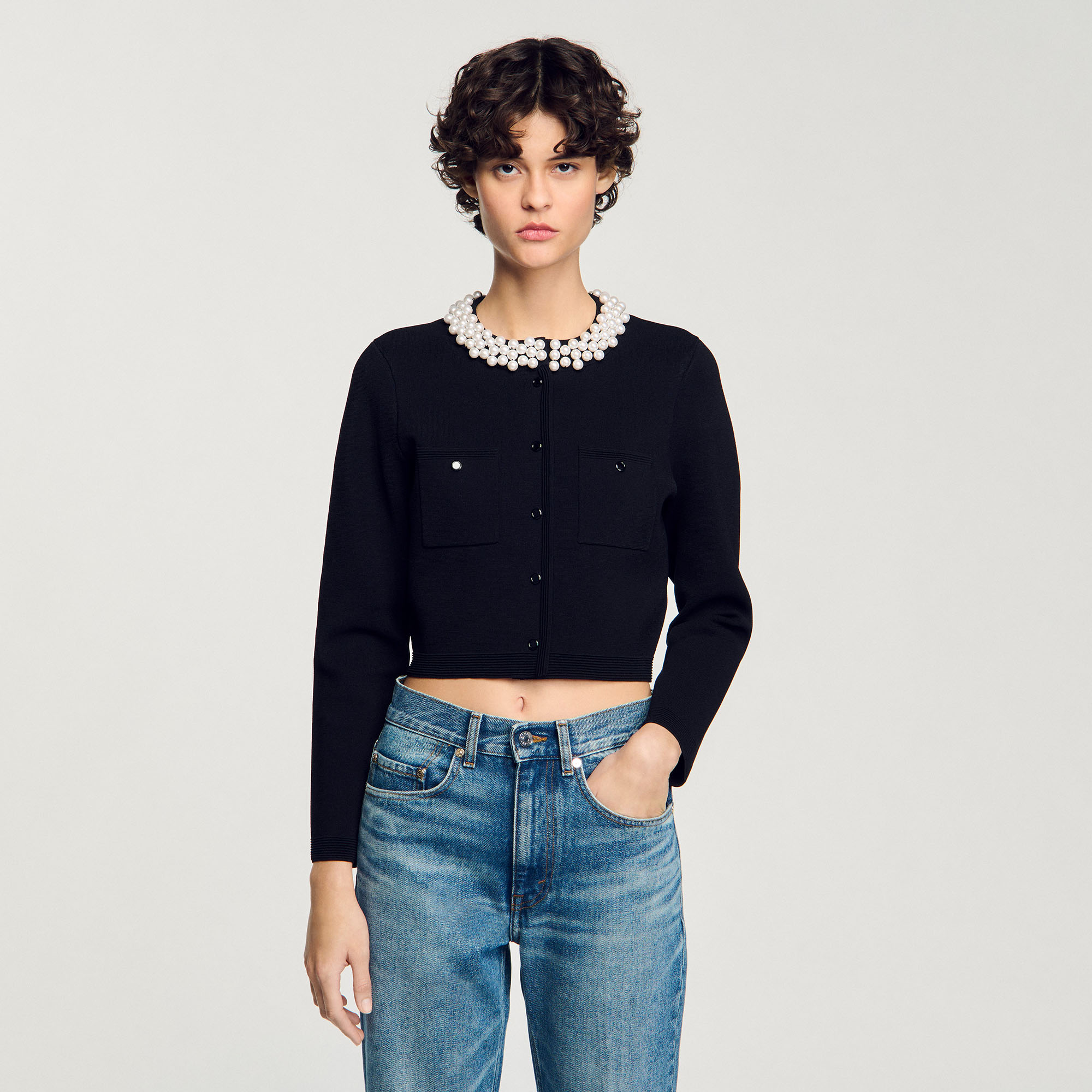 Cardigan With Beaded Collar - Sweaters & Cardigans - Sandro-paris.com