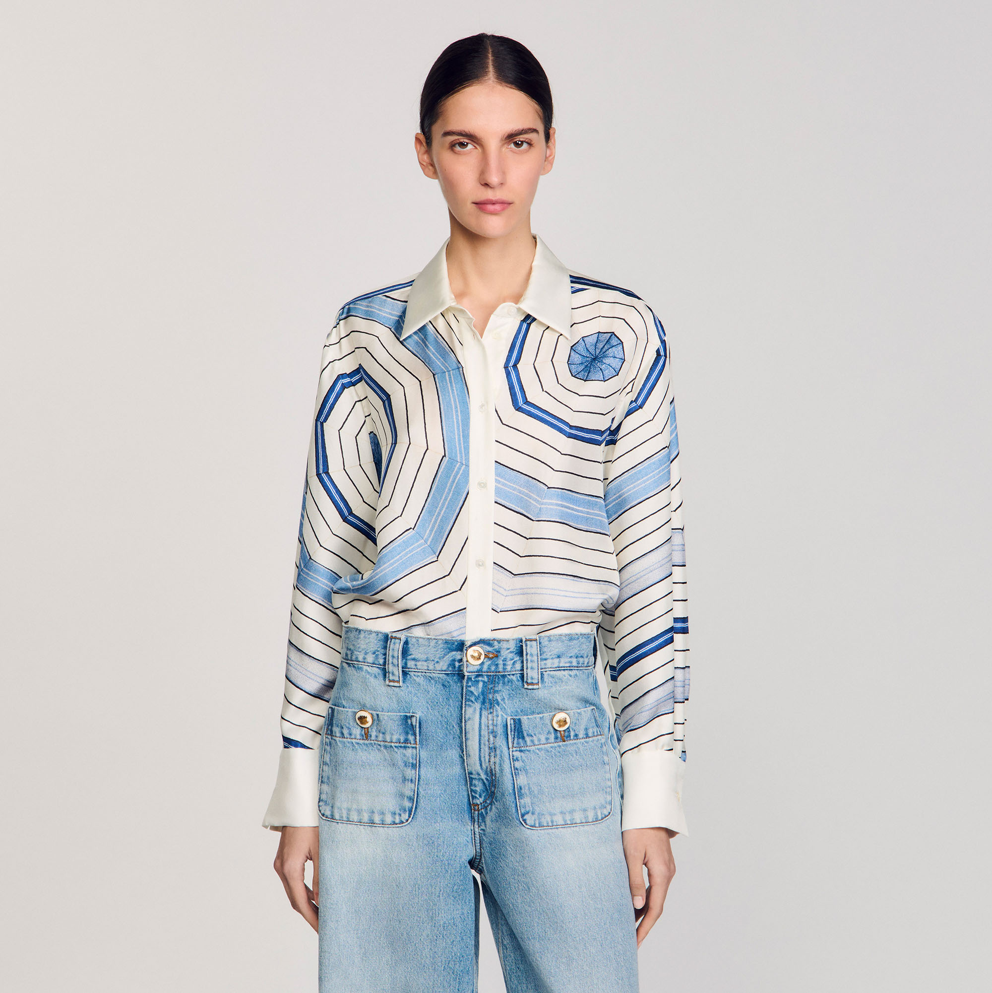Spiral-Motif Silk Shirt - Shirts - Sandro-paris.com