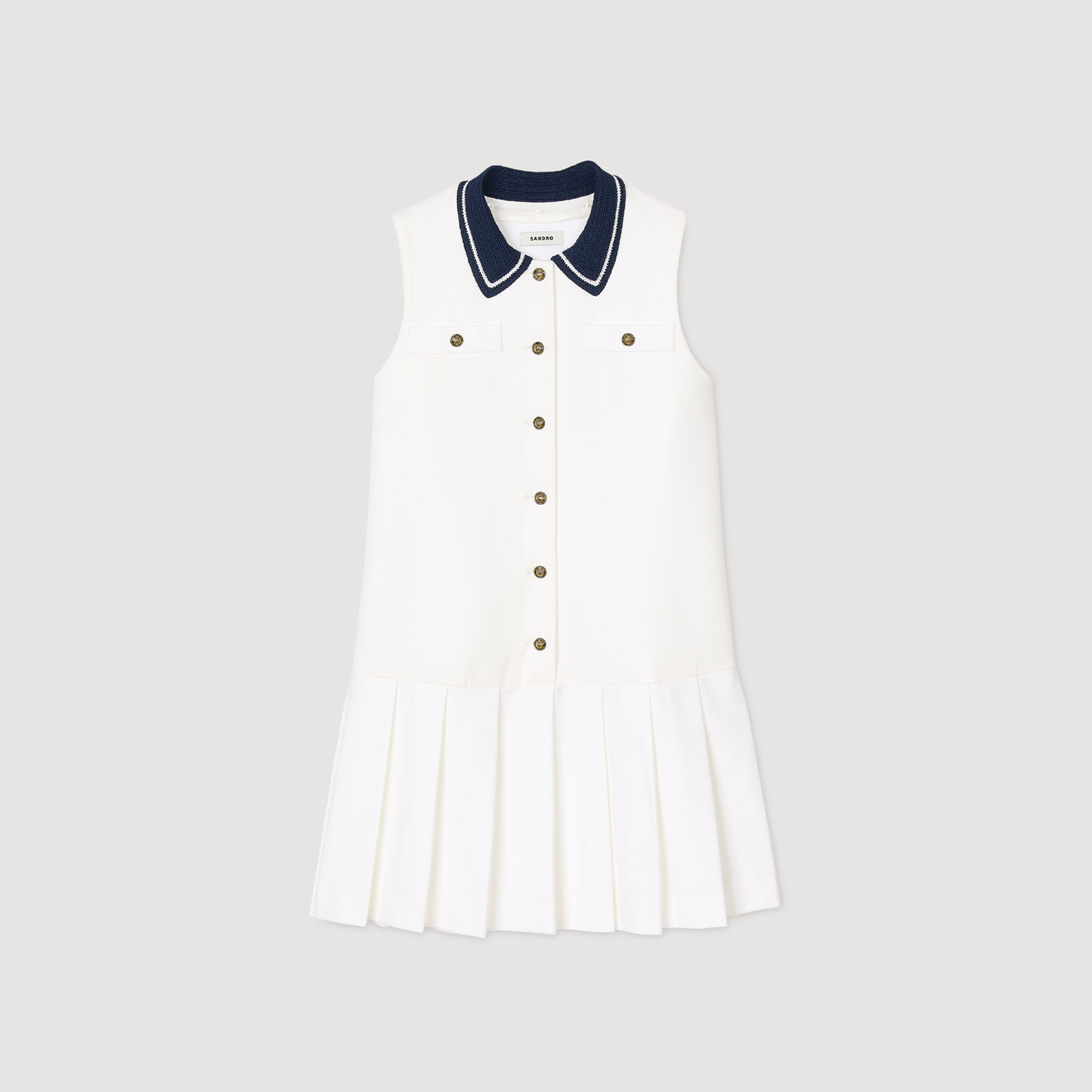 特価/完売前に【sandro】Contrast-Collar Jersey Mini Dress 0}