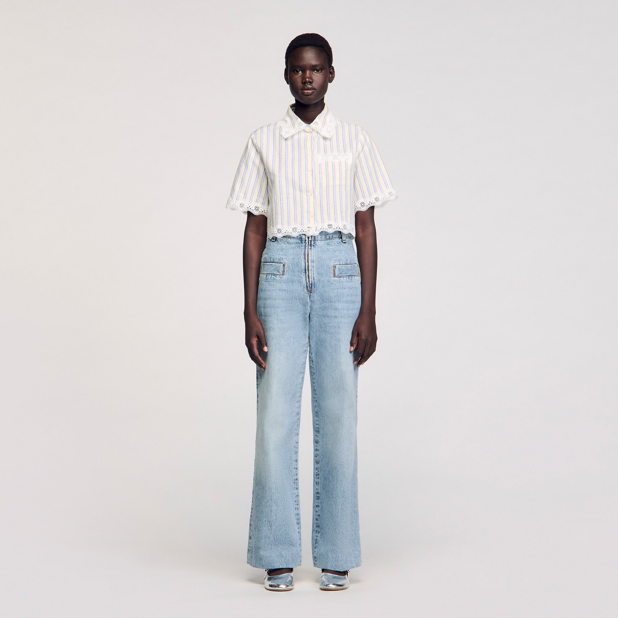 関税・送料込み!【国内発送】SANDRO Striped Crop トップス Striped Cropped Shirt - Shirts - Sandro-paris.com