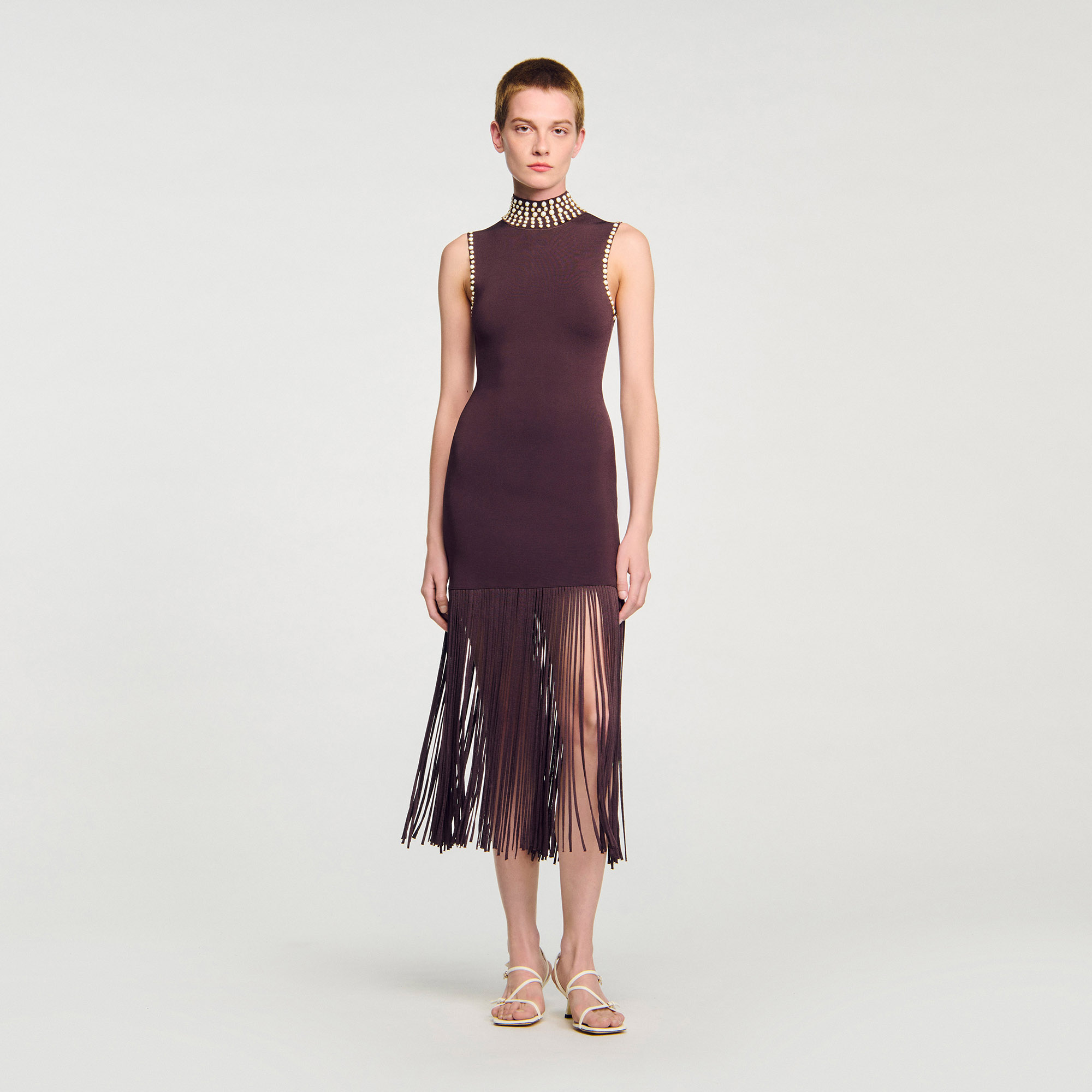 Fringed Knit Maxi Dress - Dresses - Sandro-paris.com