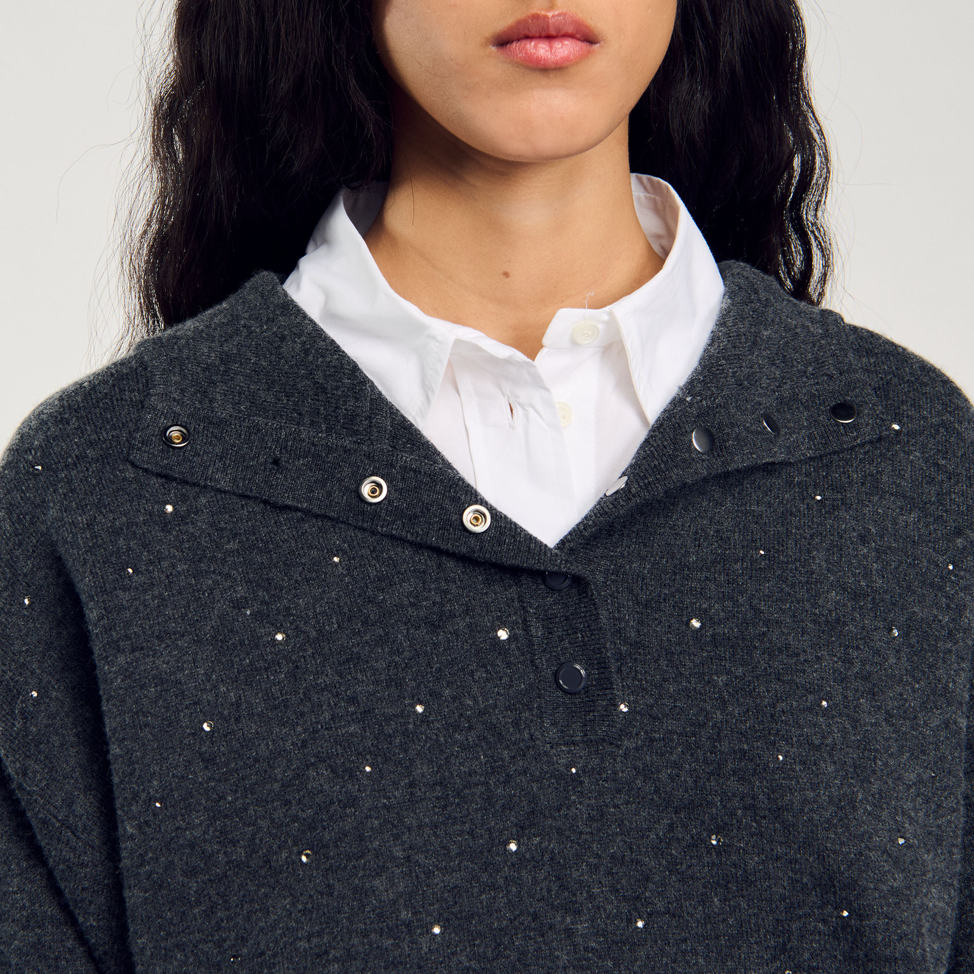 Rhinestone Hooded Jumper - Sweaters & Cardigans - Sandro
