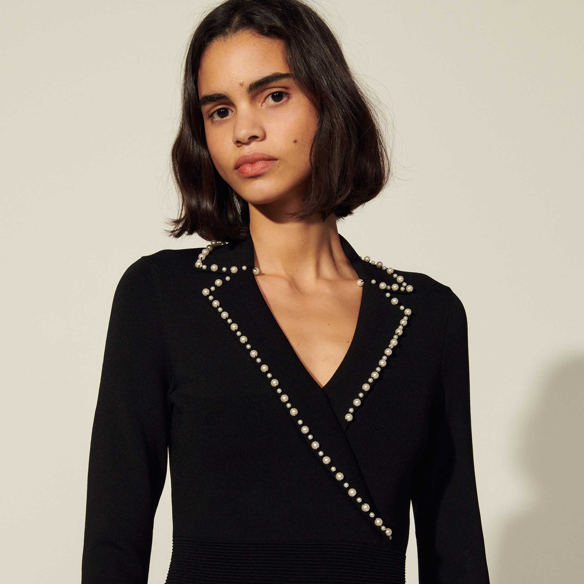 Short Knit Dress With Tailored Collar - Dresses - Sandro-paris.com