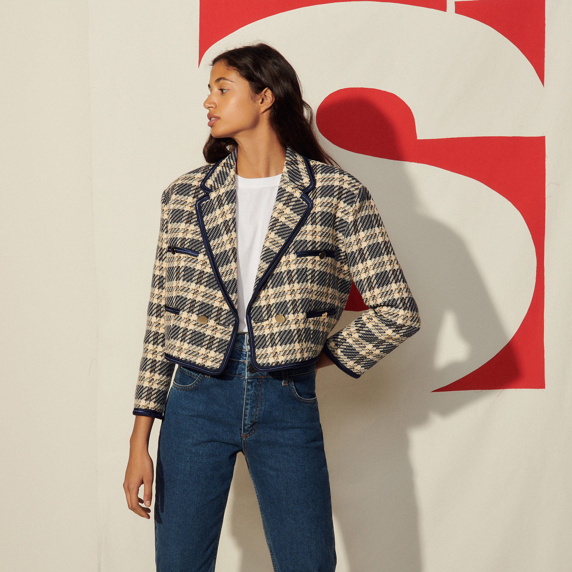 Denim Jacket Sandro Jayce Checkered Tweed Jacket Sandro Pink