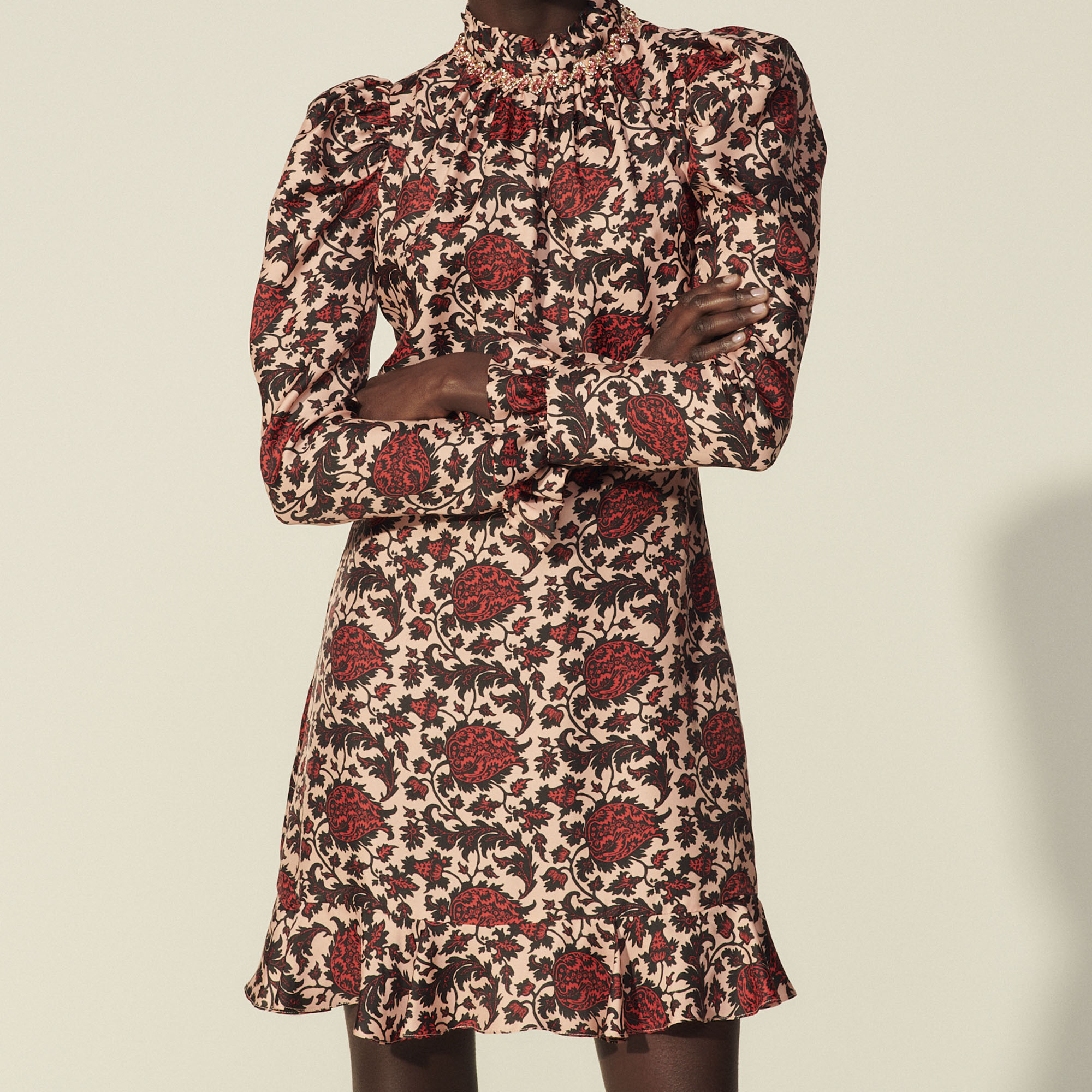 Short Printed Silk Blend Dress Dresses Sandro paris