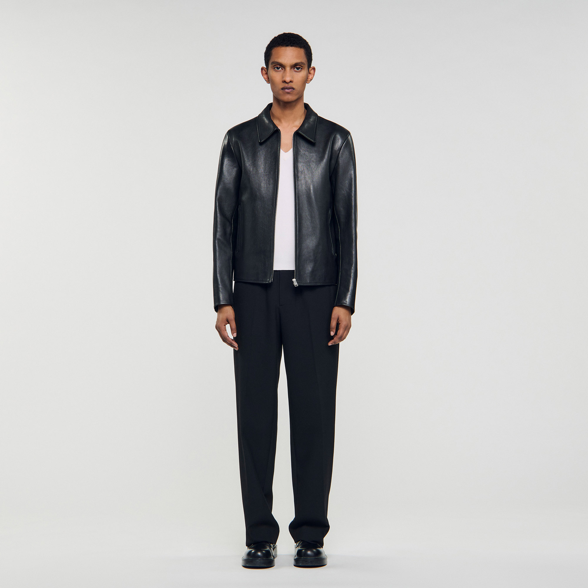 Zip-Up Leather Jacket - Jackets & Coats - Sandro-paris.com