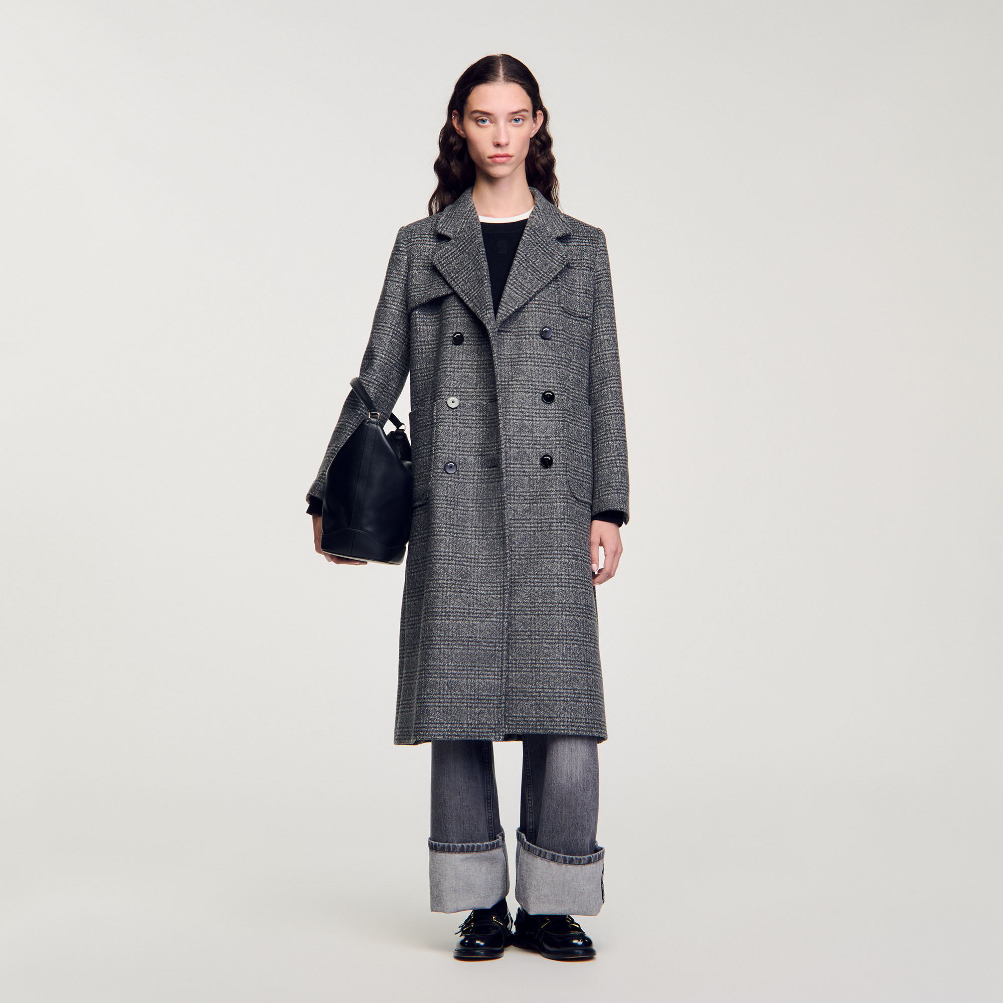 sandro paris コート Long double-breasted coat blue For Women