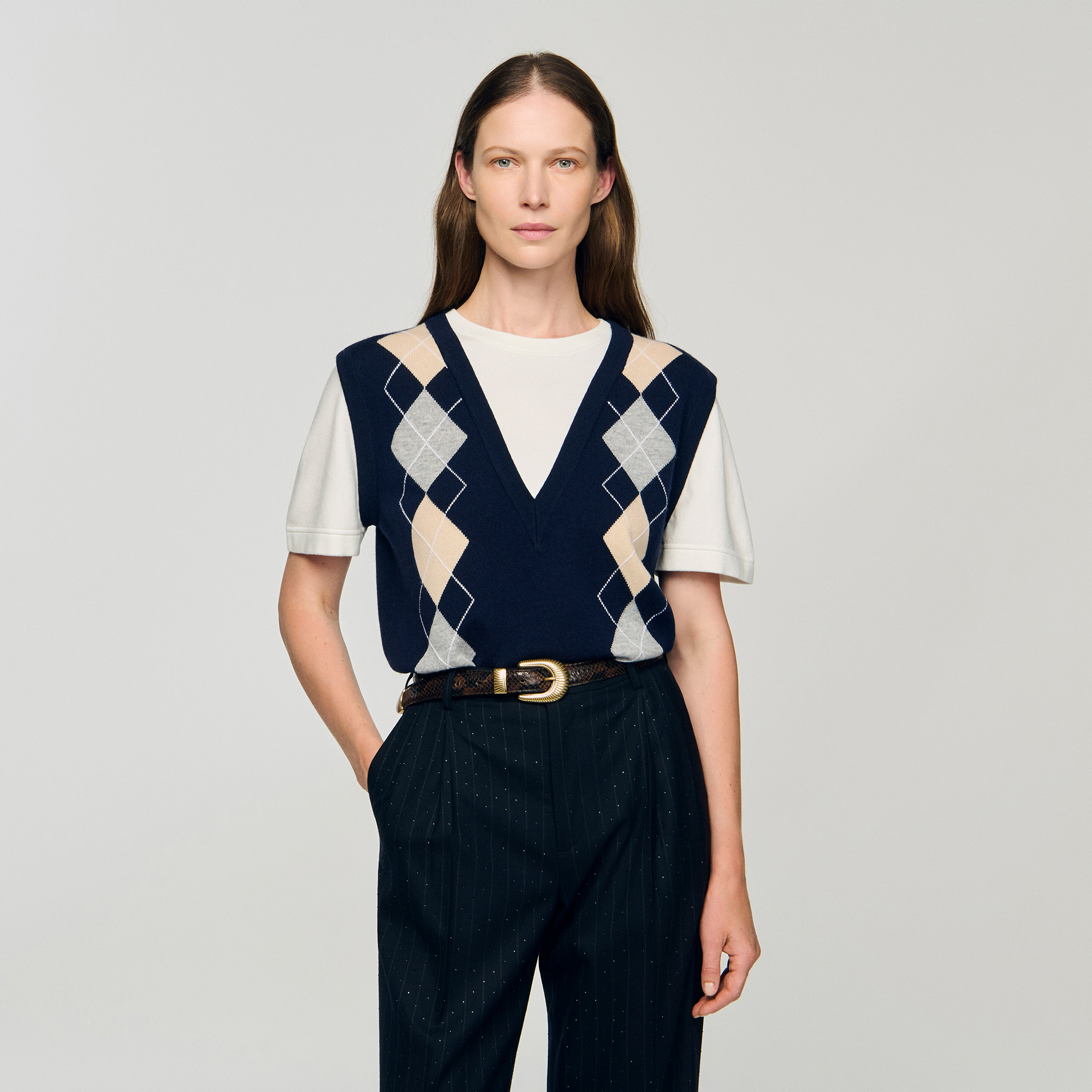 Argyle Layered Effect Jumper - Sweaters & Cardigans - Sandro