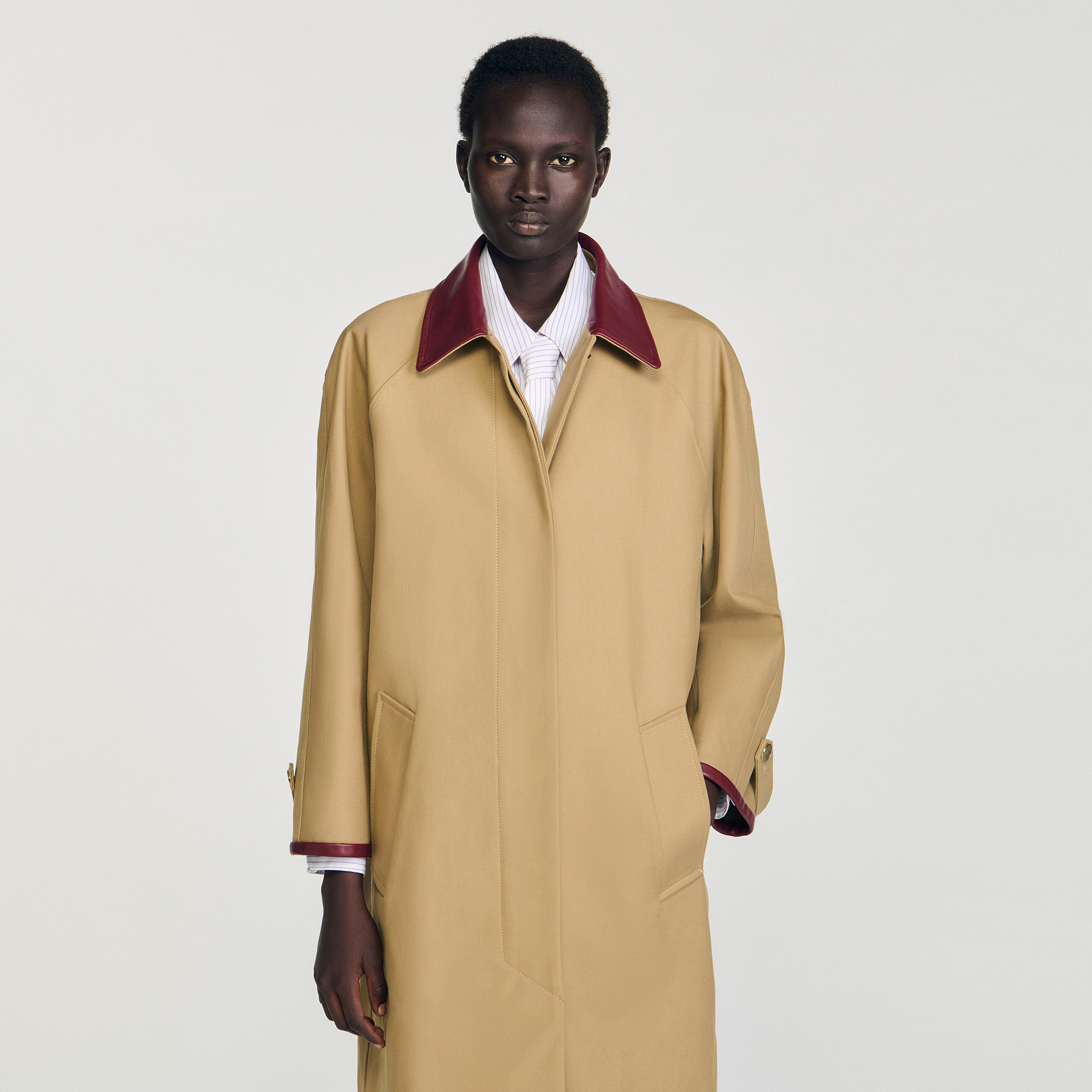 sandro paris  コート Trench Coat With Leather Collar - Coats - Sandro-paris.com