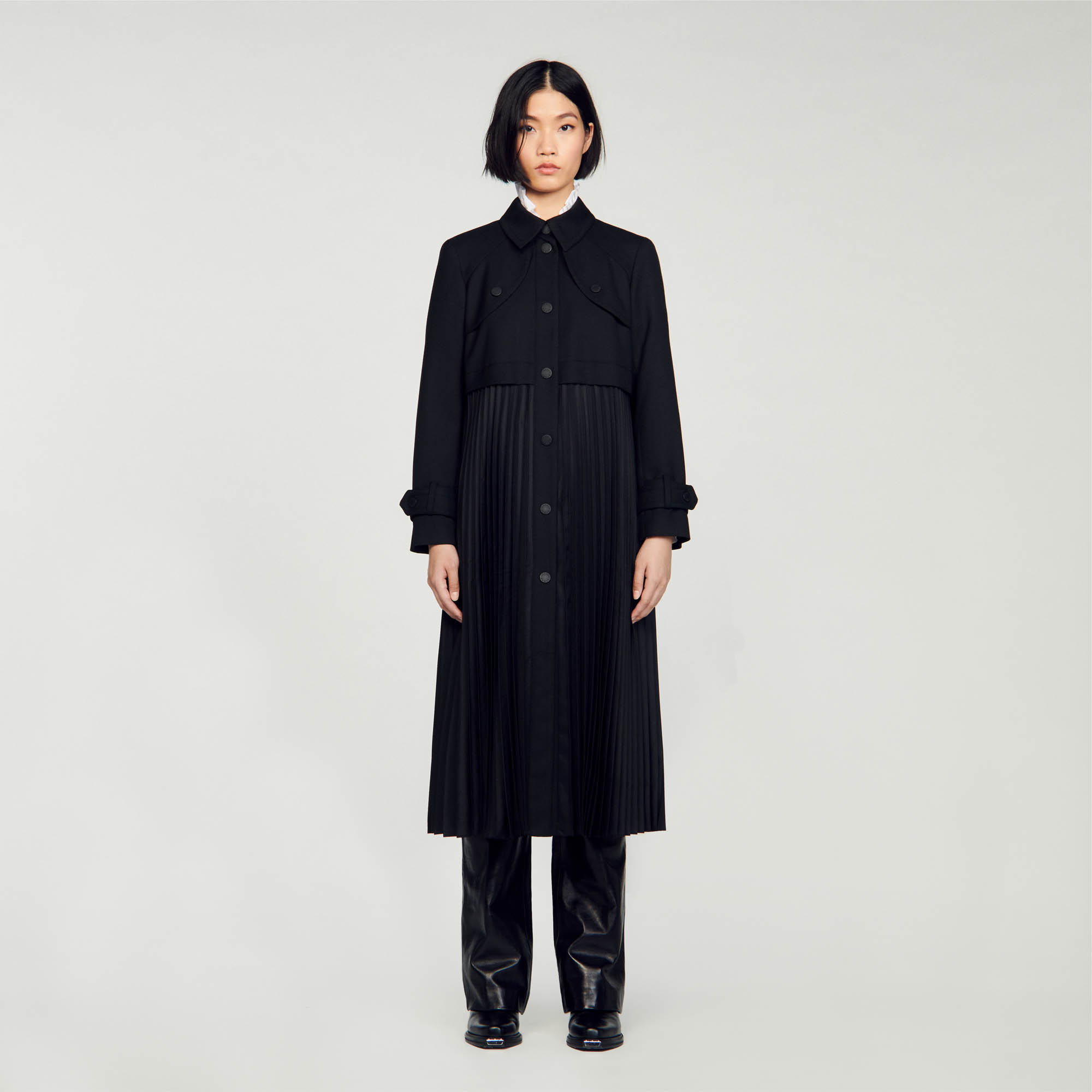 sandro paris  コート sandro PARIS サンドロ パリ プリーツインセット付きトレンチ