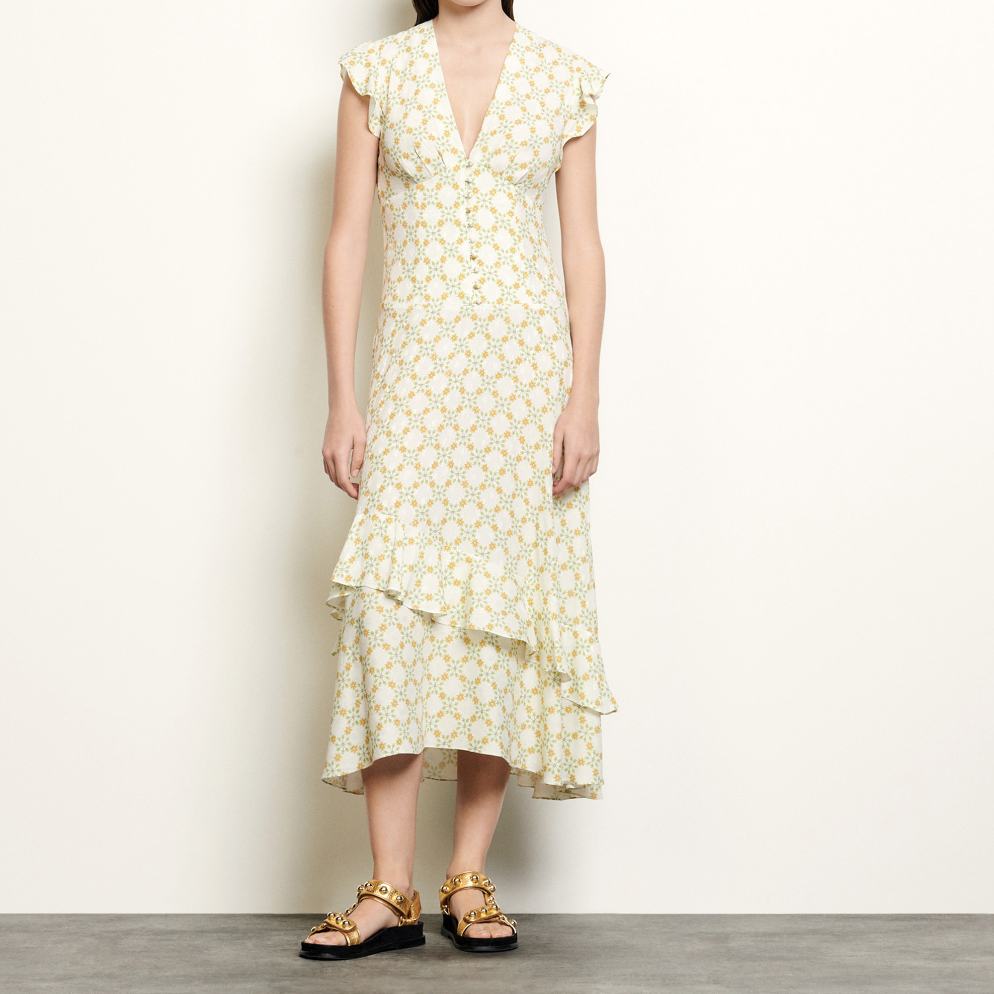 Long Dress In Printed Jacquard - Dresses - Sandro-paris.com