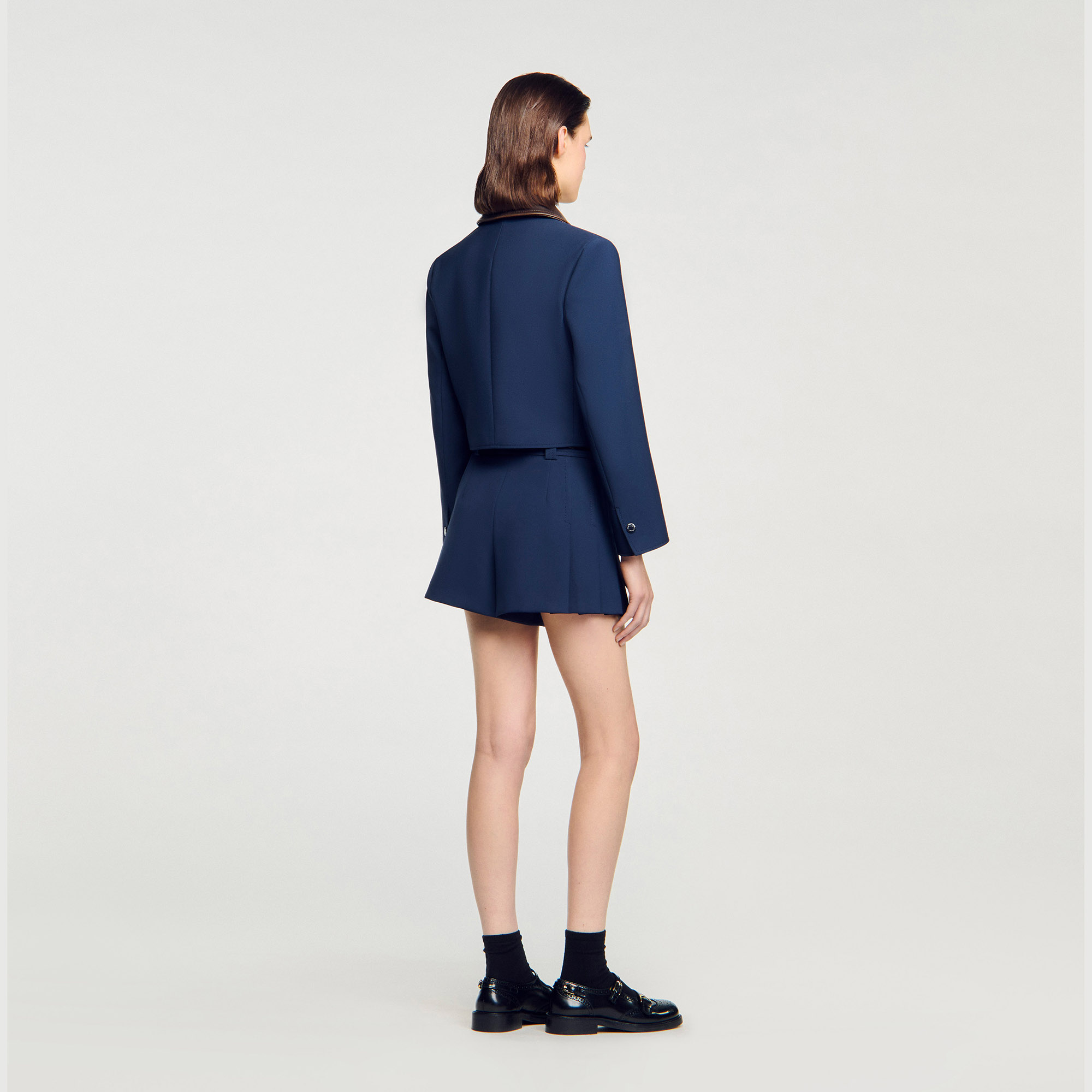 【海外限定】Sandroジャケット☆Contrast-Collar Cropped Stretc 海外限定】Sandroジャケット☆Contrast-Collar Cropped Stretc