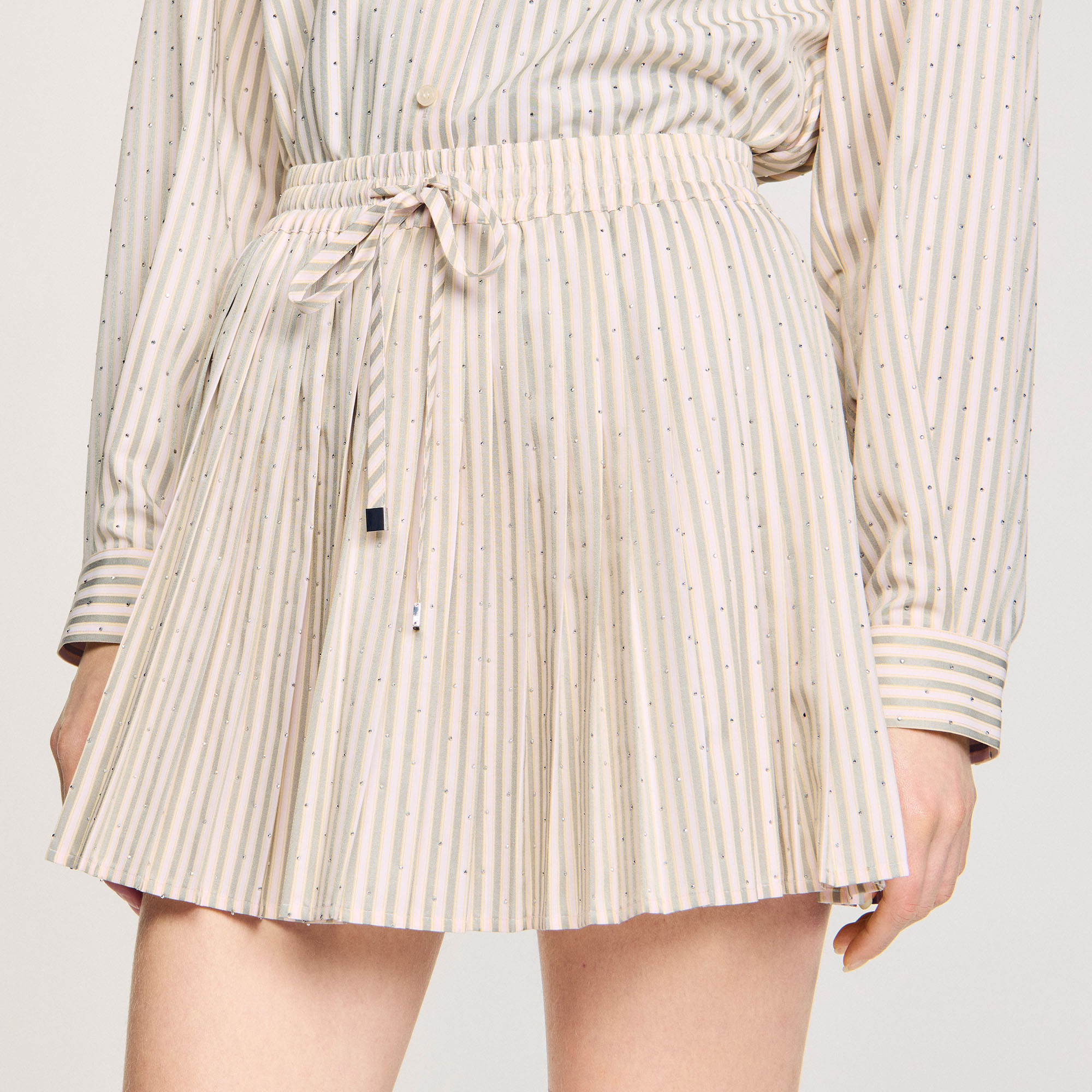 Rhinestone Striped Pleated Skirt - Skirts & Shorts - Sandro