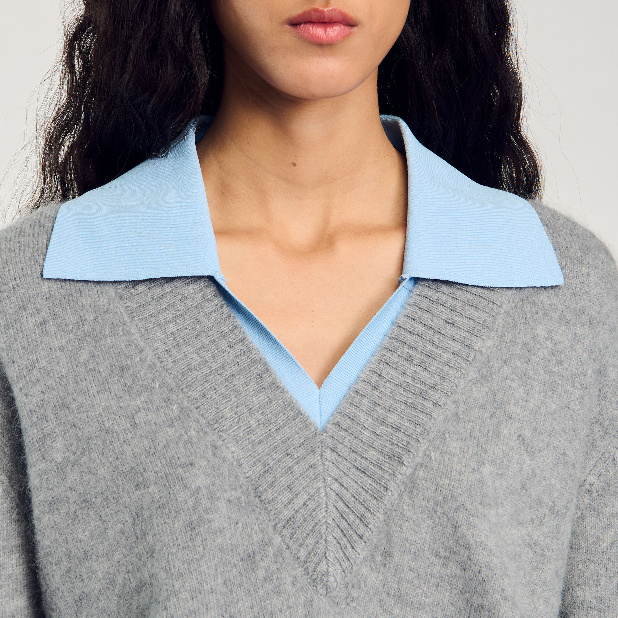 V-neck jumper black / gray For Women | Sandro Paris